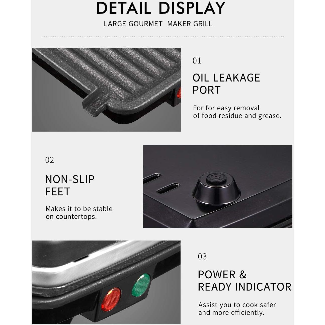 Parrilla Panini Yabano GT43 1200W Acero Inoxidable 28x24.9cm