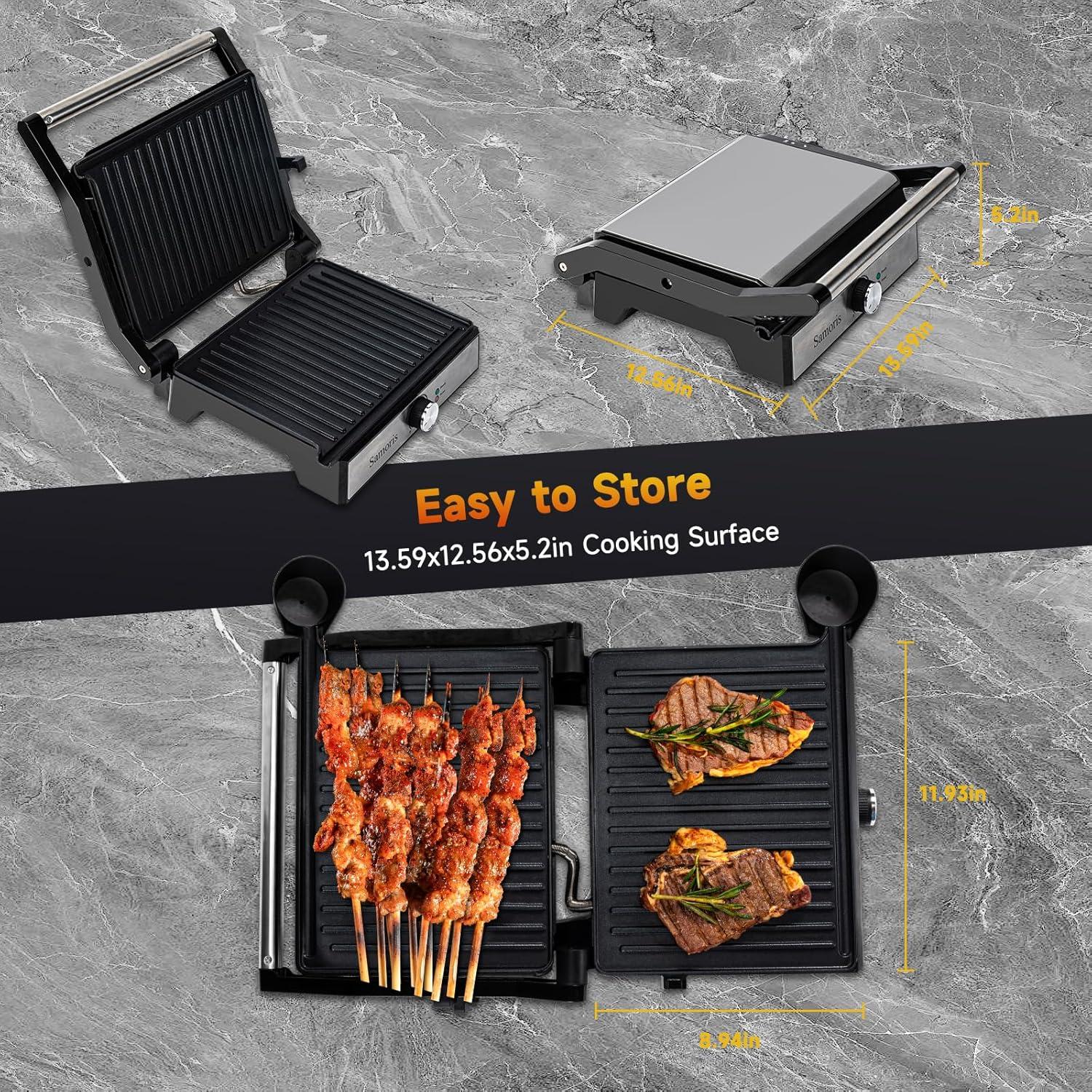 Samoris Panini Press Grill Indoor Sandwich Maker with Temperature Setting,4 Slice Non-stick Coated Plates Versatile Grill, Opens 180 Degrees,Indicator Light, Locking Lid,Easy to Storage 1600W