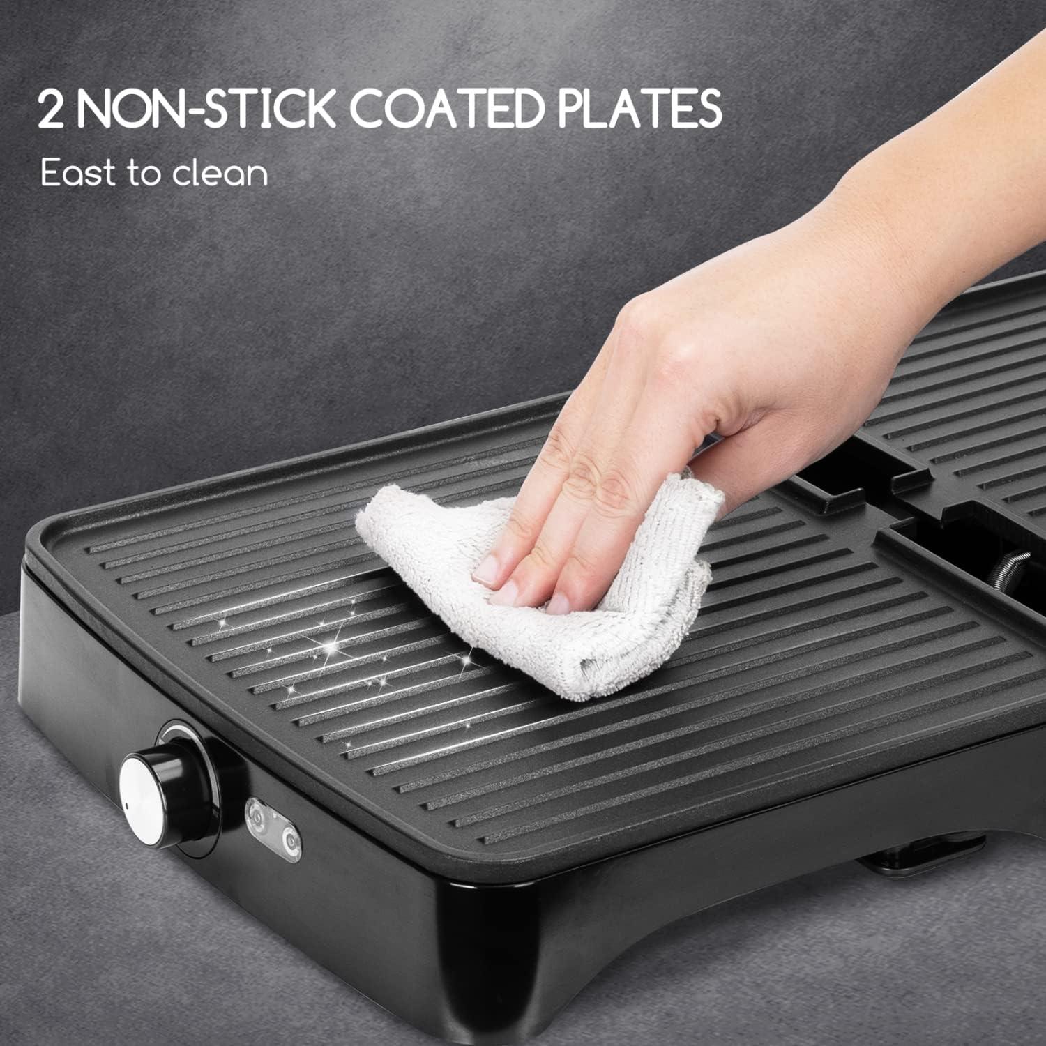 Aigostar Panini Press Grill, 4 Slice 1200W Sandwich Maker with Non-Stick Plates, Temperature Control, Opens 180 Degrees Indoor Grill, Removable Drip Tray, Indicator Lights, cool touch handle.