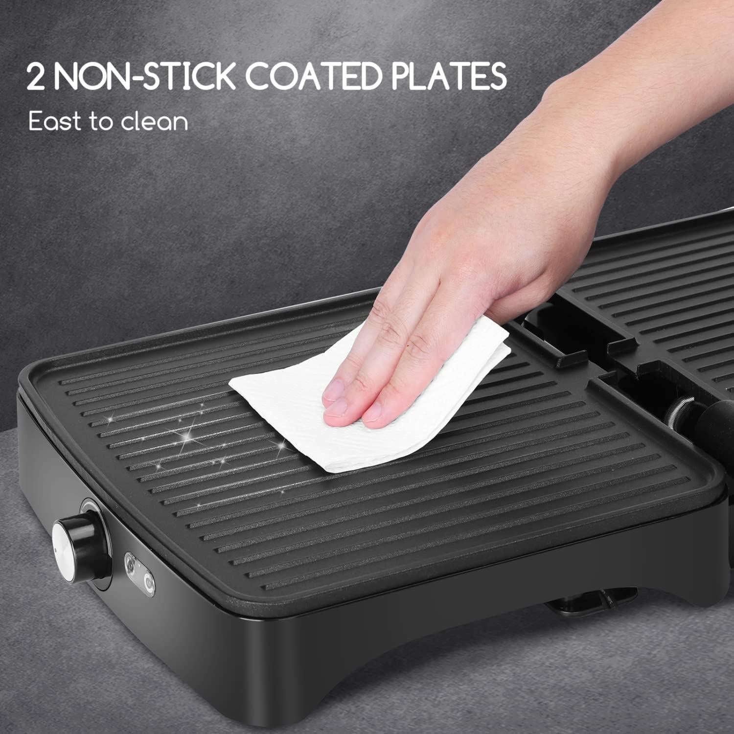 Aigostar Panini Press Grill, 4 Slice 1200W Sandwich Maker with Non-Stick Plates, Temperature Control, Opens 180 Degrees Indoor Grill, Removable Drip Tray, Indicator Lights, cool touch handle.