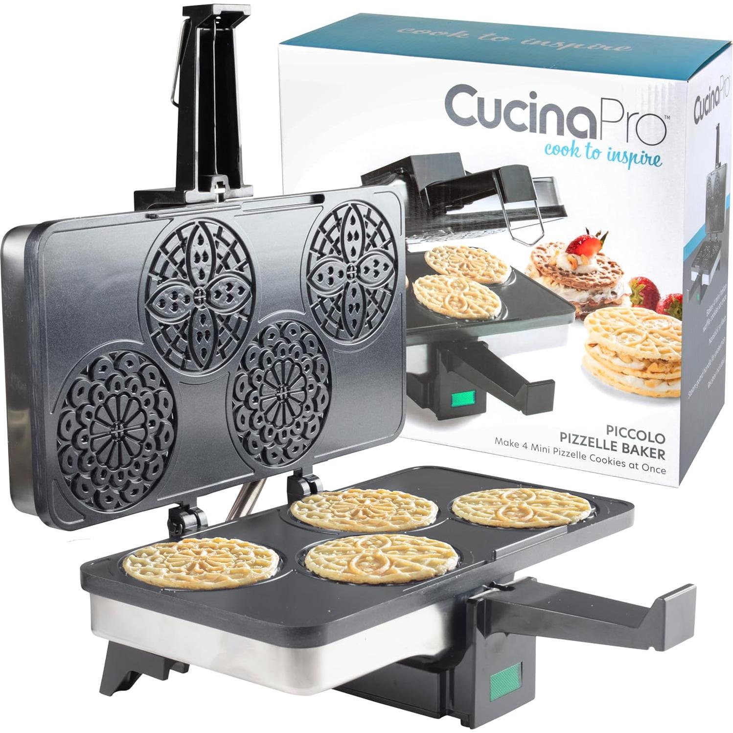 Horno de Pizzelle CucinaPro - Prensa eléctrica 4 galletas