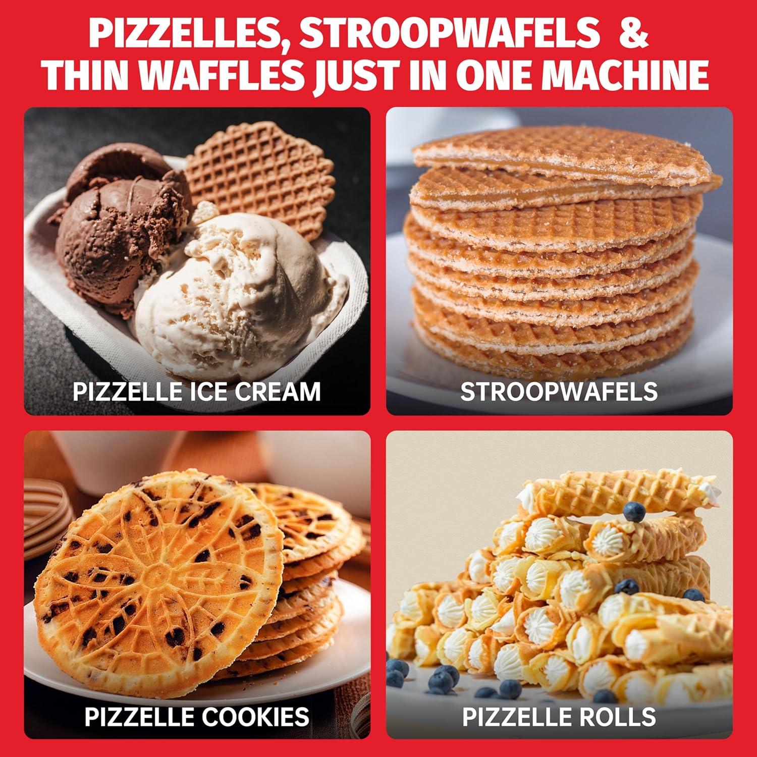 Mini Máquina de Pizzelle SugarWhisk 750W Anti-adherente