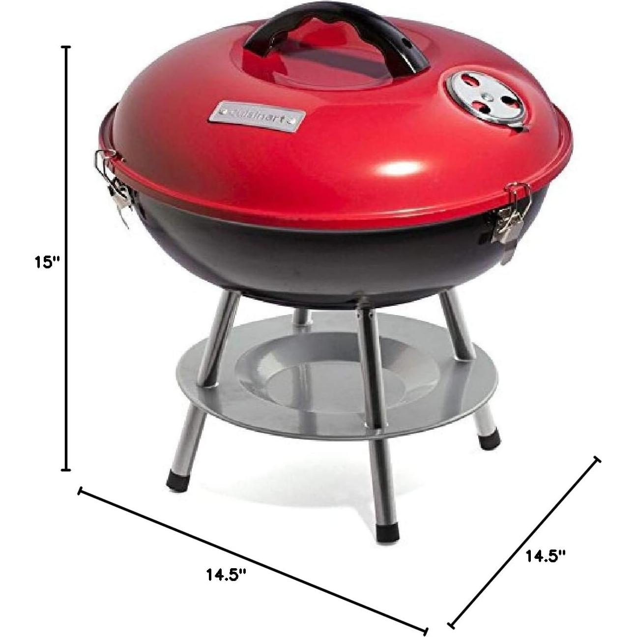 Parrilla de Carbón Portátil Cuisinart 36.8 cm Rojo + Prensa 3-en-1