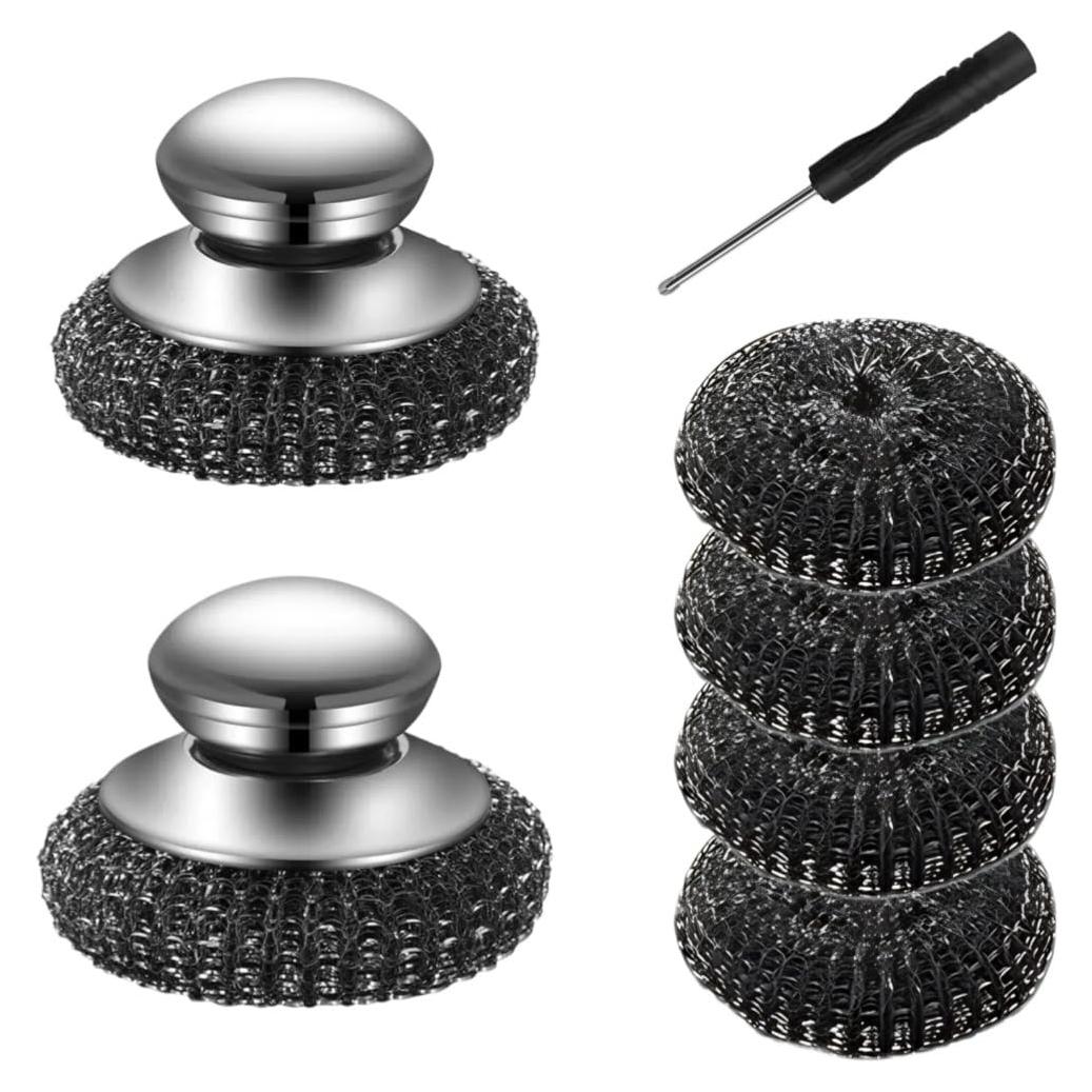 Estropajo de lana de acero Yajouwin con mango - 7 piezas