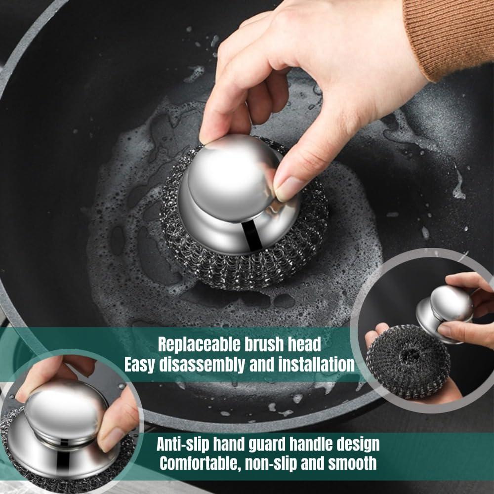 Estropajo de lana de acero Yajouwin con mango - 7 piezas