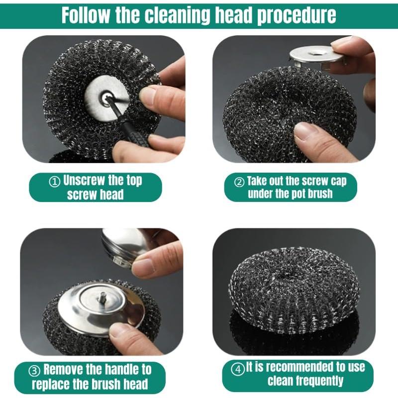 Estropajo de lana de acero Yajouwin con mango - 7 piezas