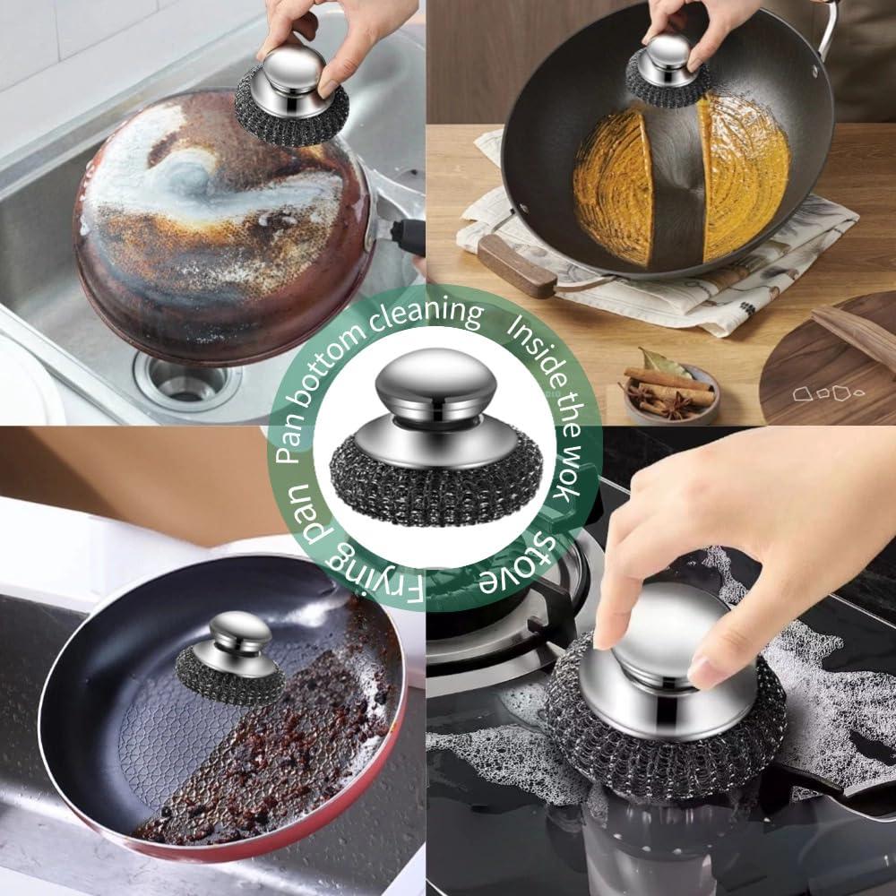 Estropajo de lana de acero Yajouwin con mango - 7 piezas