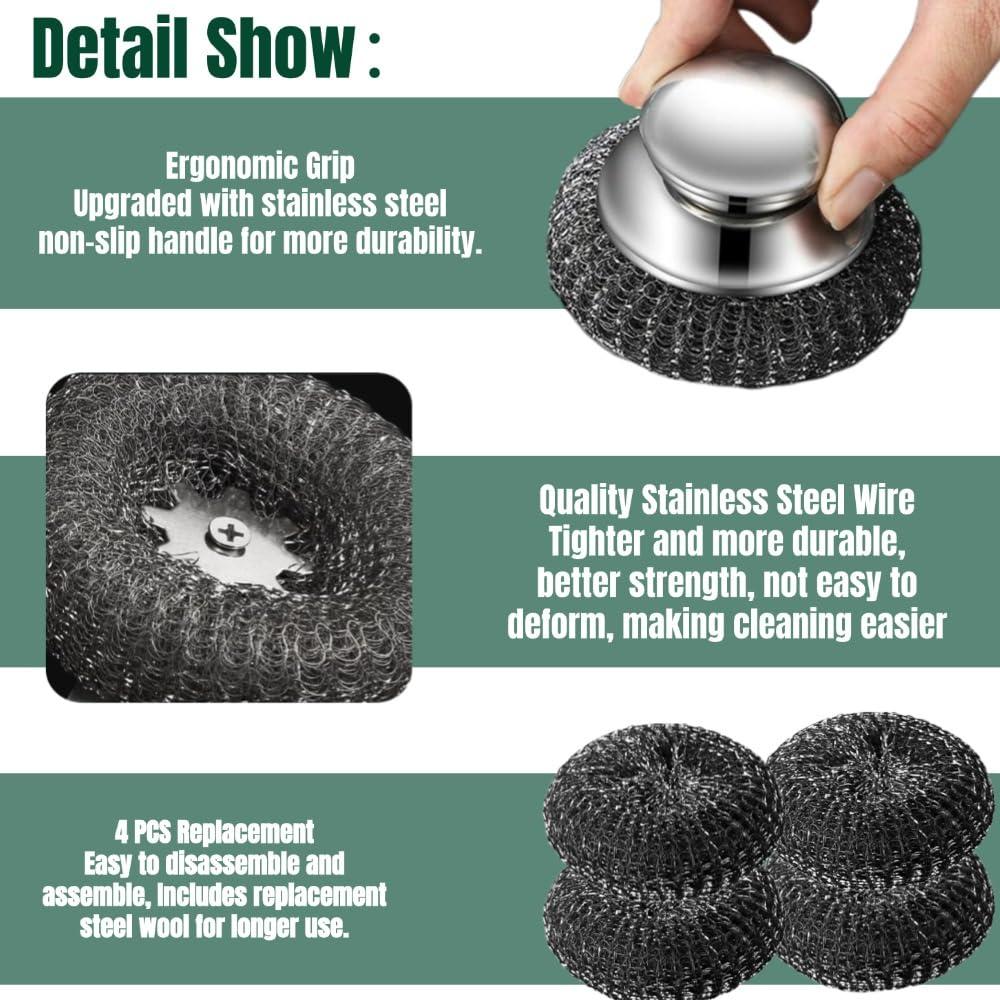 Estropajo de lana de acero Yajouwin con mango - 7 piezas