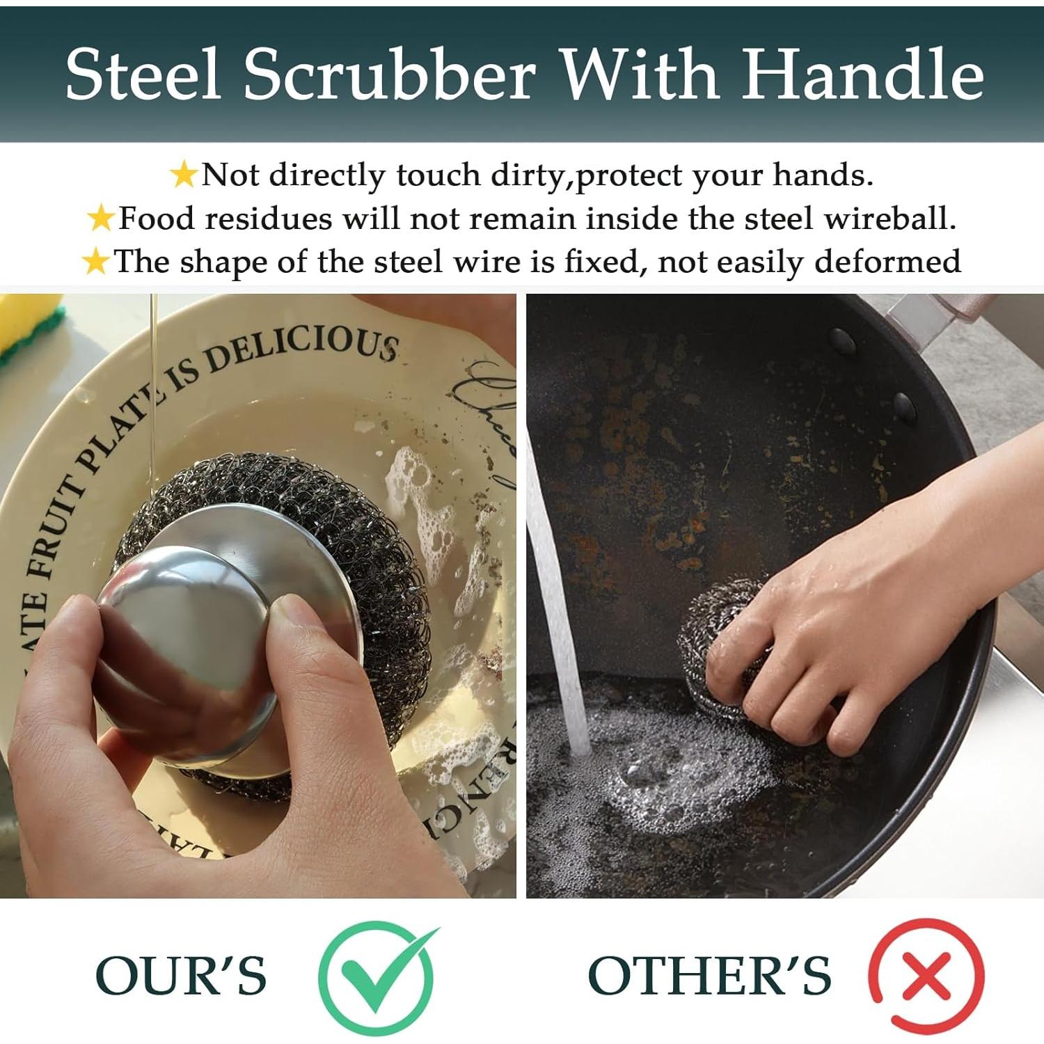 Juego de 2 estropajos de acero inoxidable KTOJOY con mango