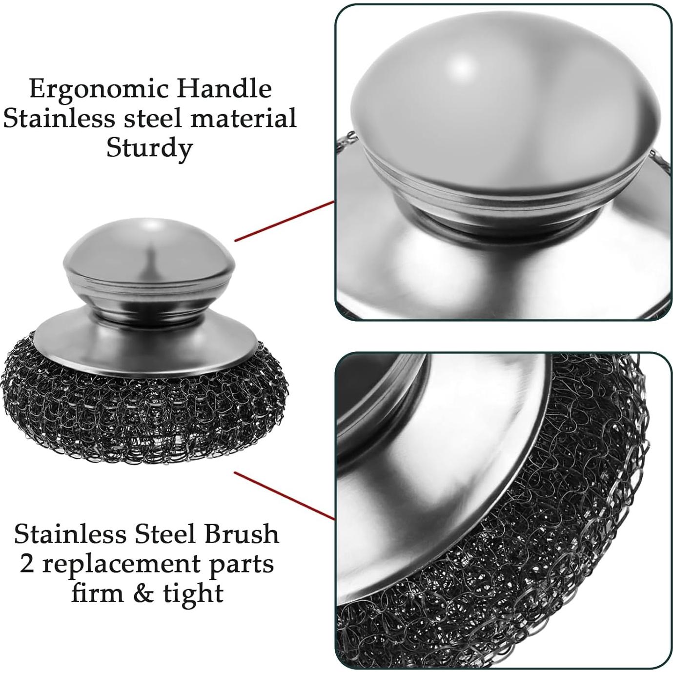 Juego de 2 estropajos de acero inoxidable KTOJOY con mango