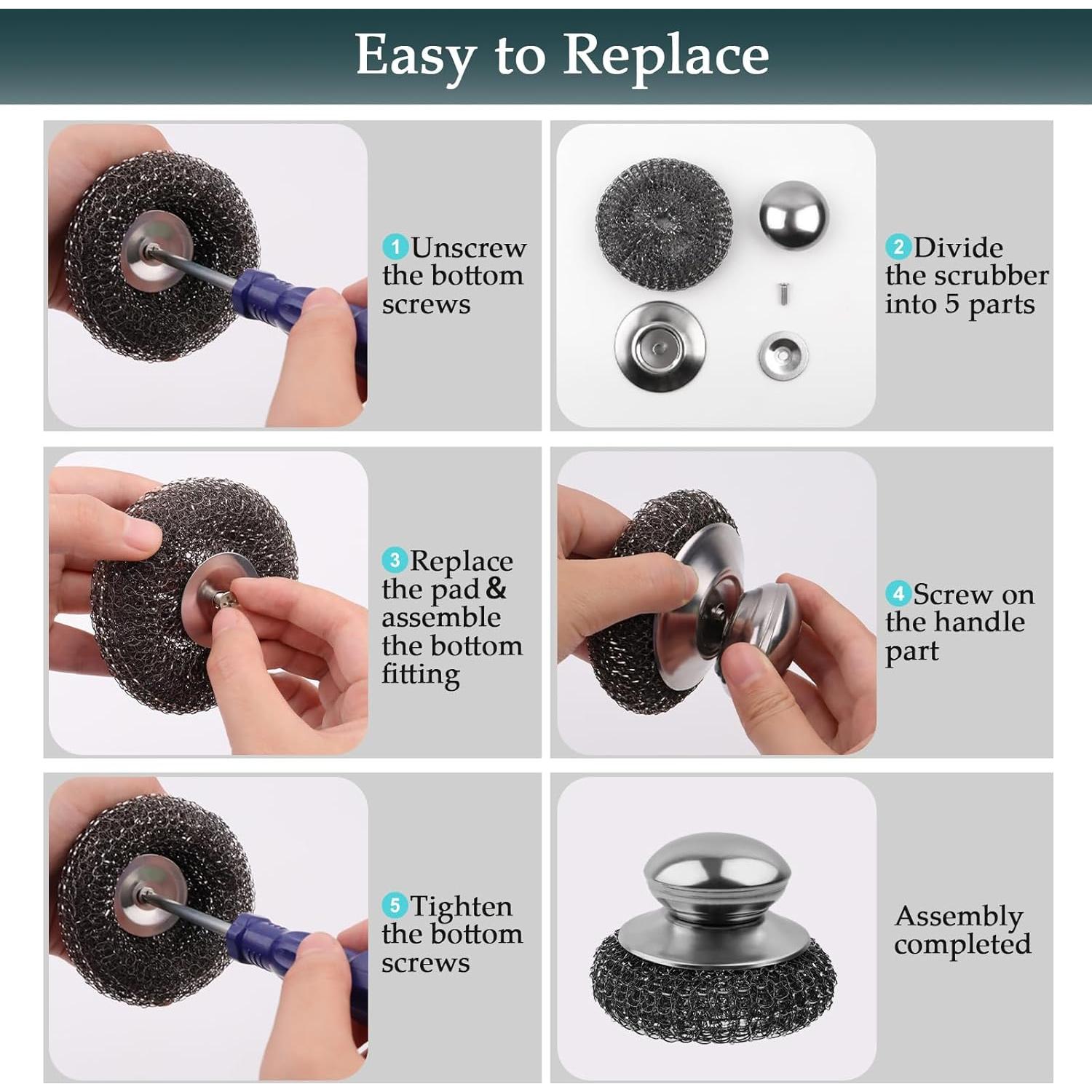 Juego de 2 estropajos de acero inoxidable KTOJOY con mango