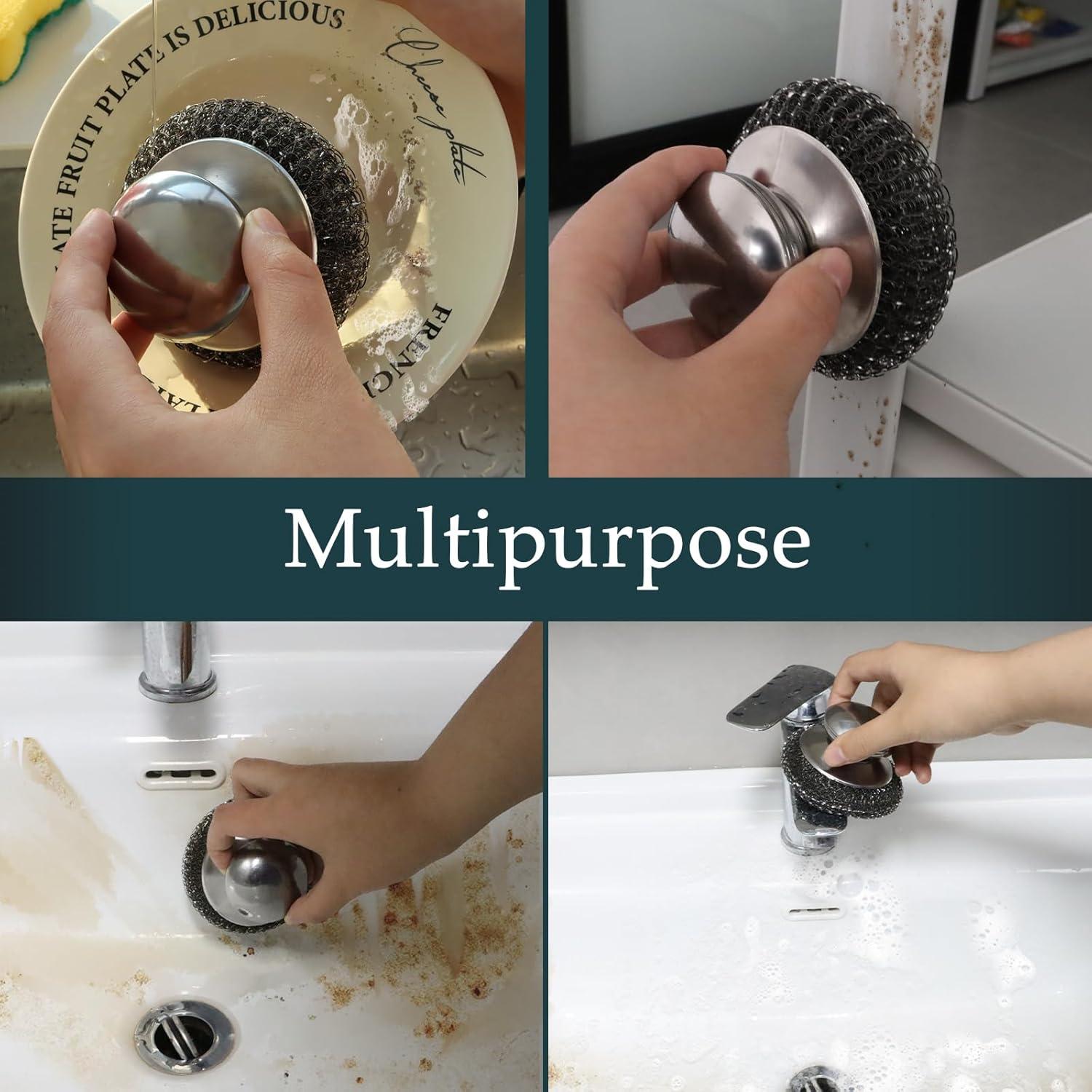 Juego de 2 estropajos de acero inoxidable KTOJOY con mango