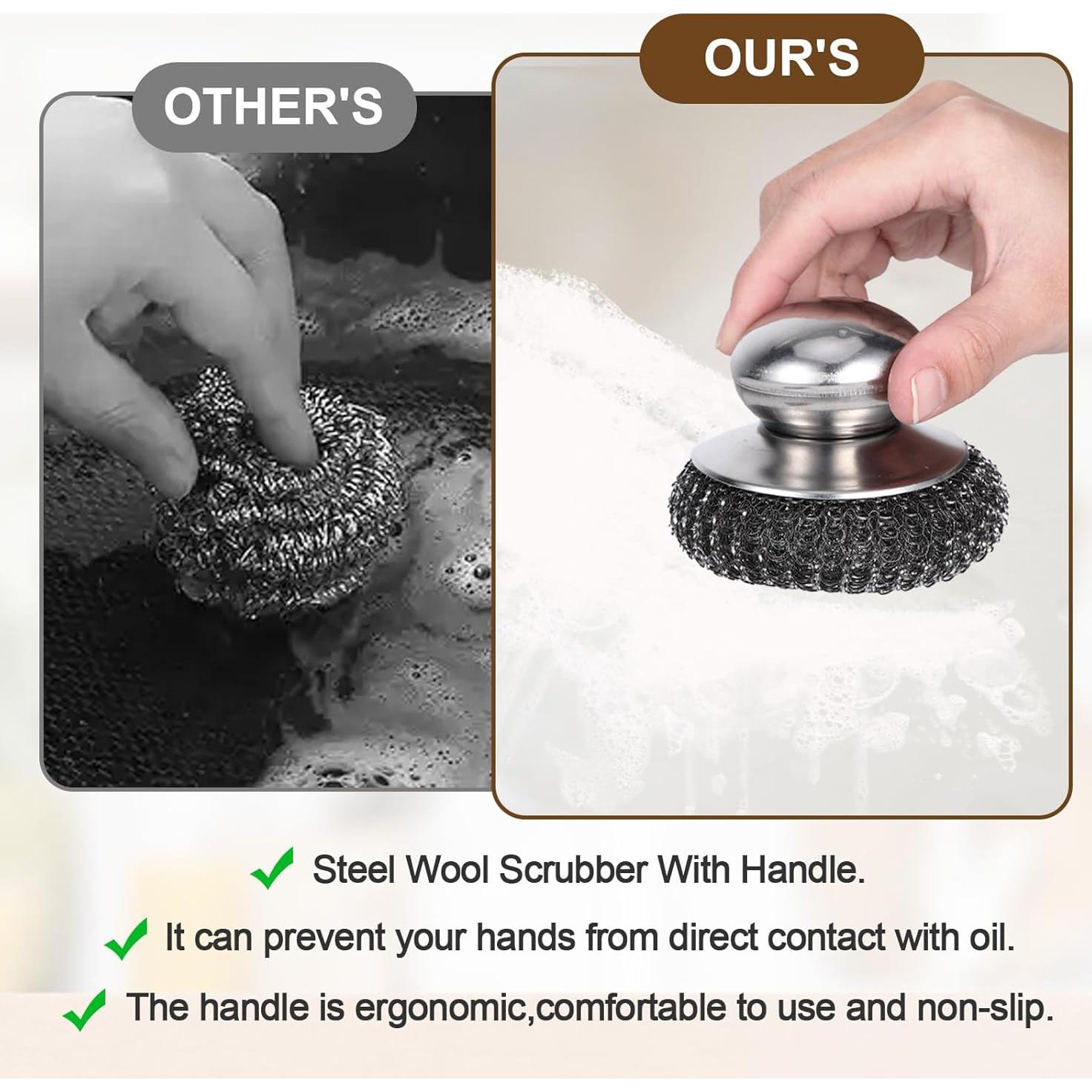 Juego de 6 estropajos de acero inoxidable Heygueo 7x10 cm