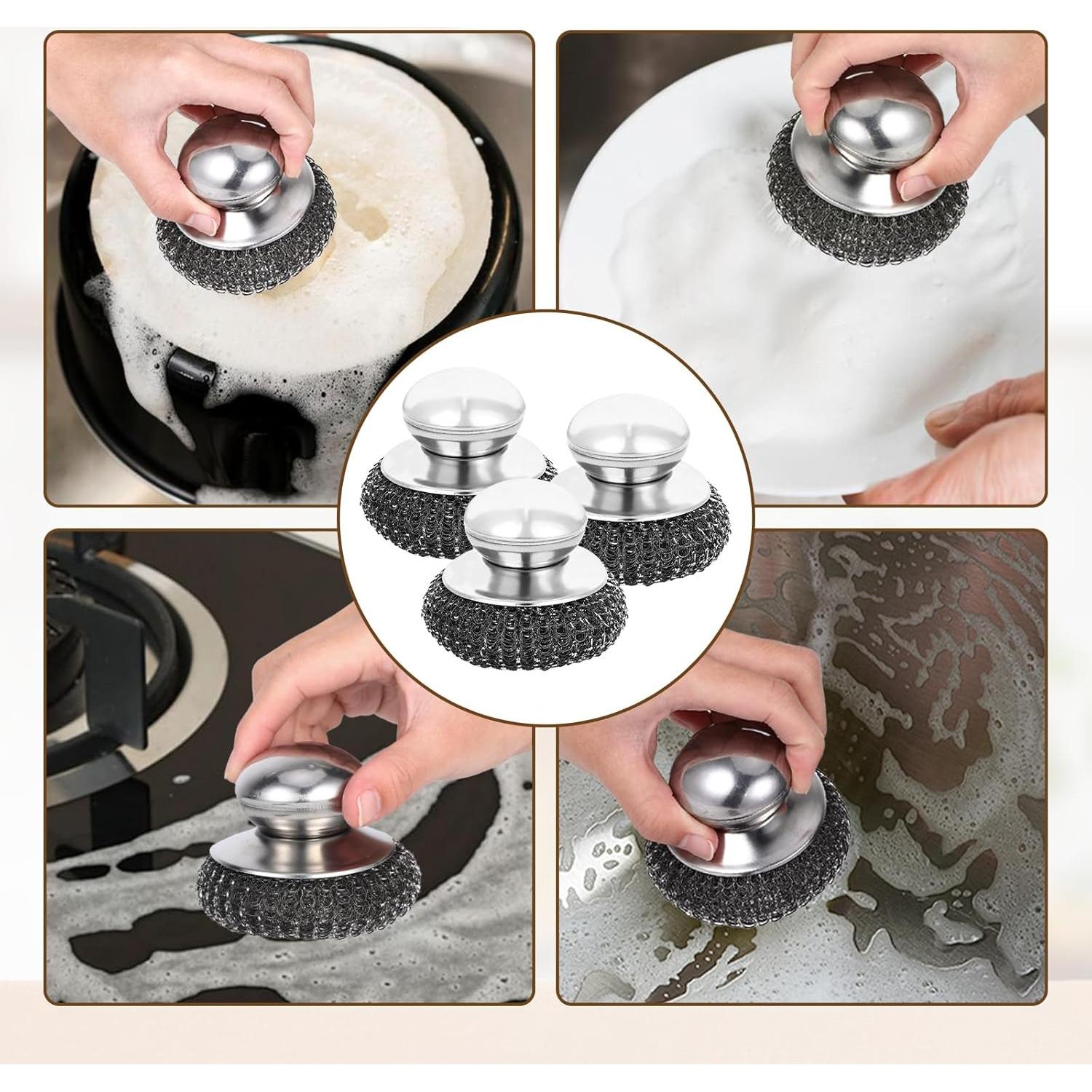 Juego de 6 estropajos de acero inoxidable Heygueo 7x10 cm