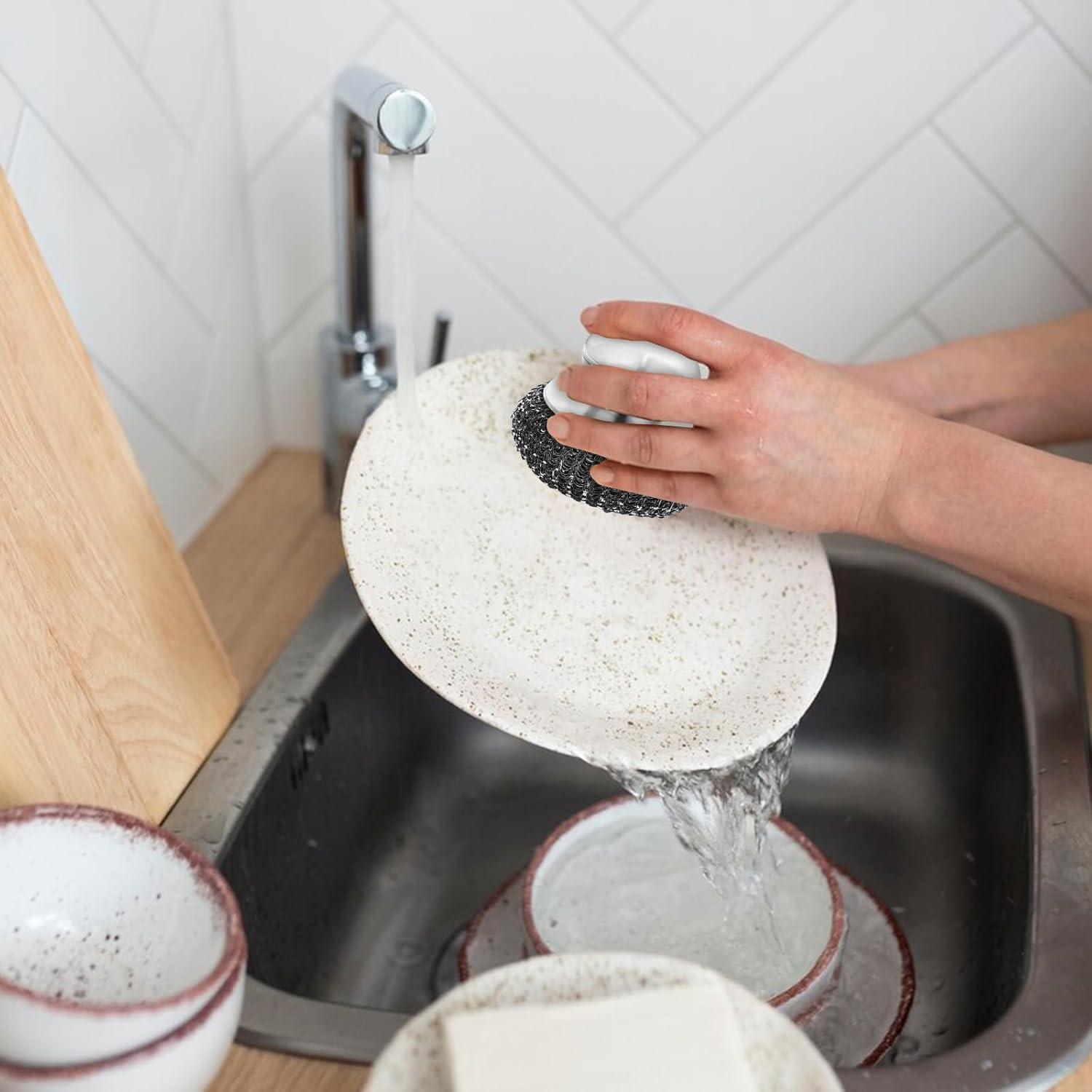 Juego de 6 estropajos de acero inoxidable Heygueo 7x10 cm