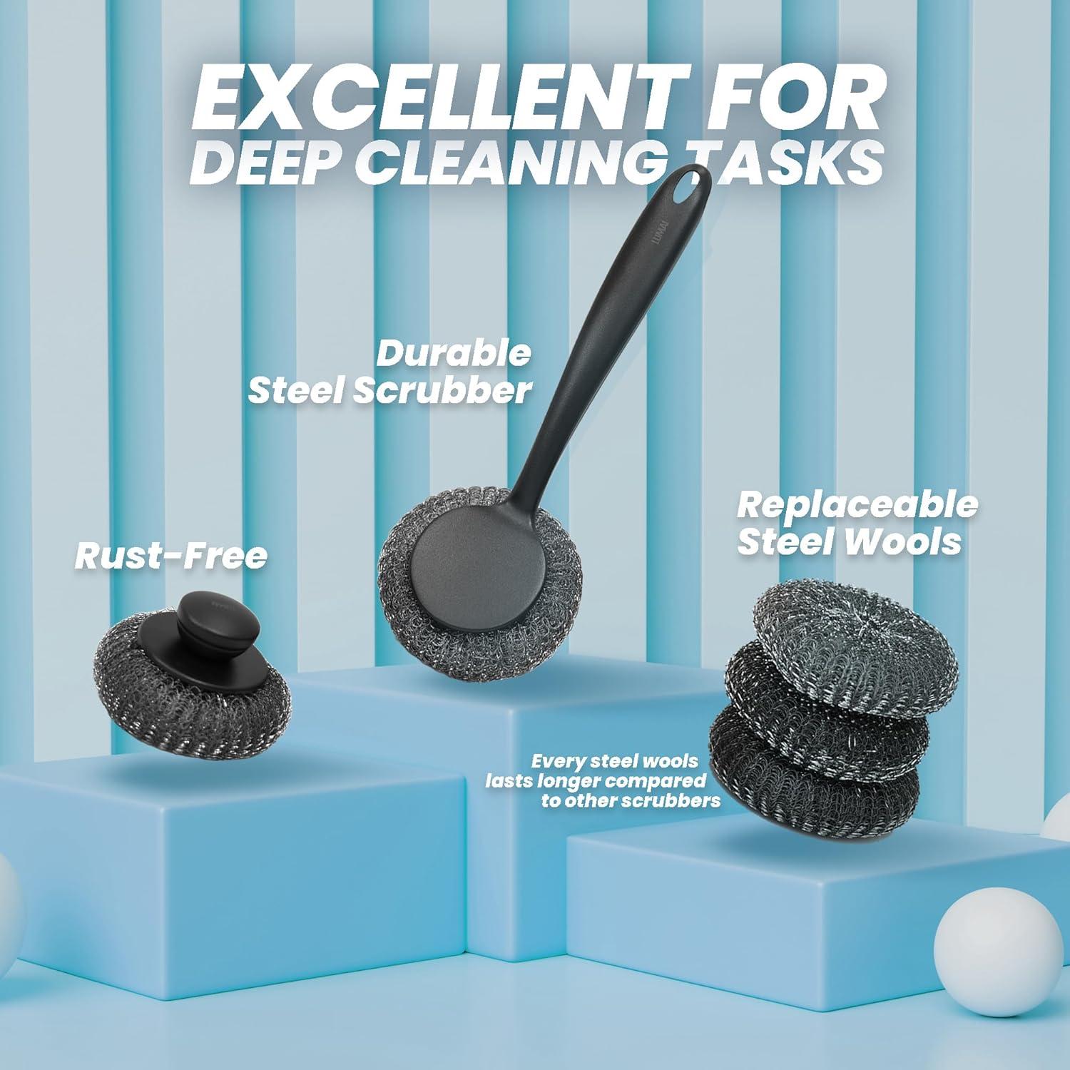 Set de Estropajos de Acero Inoxidable LUMAI con Mango