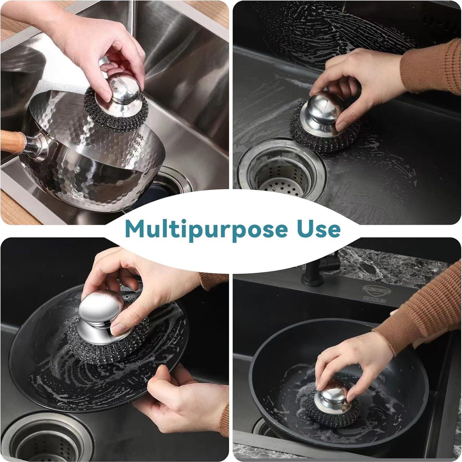 Estropajo de Acero Inoxidable 3SAIT con Mango y Cepillos