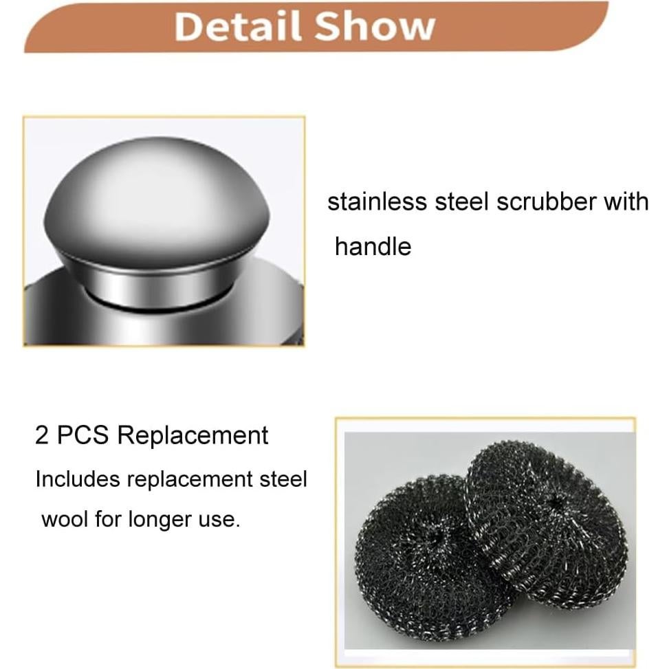 Estropajo de Acero Inoxidable 3SAIT con Mango y Cepillos