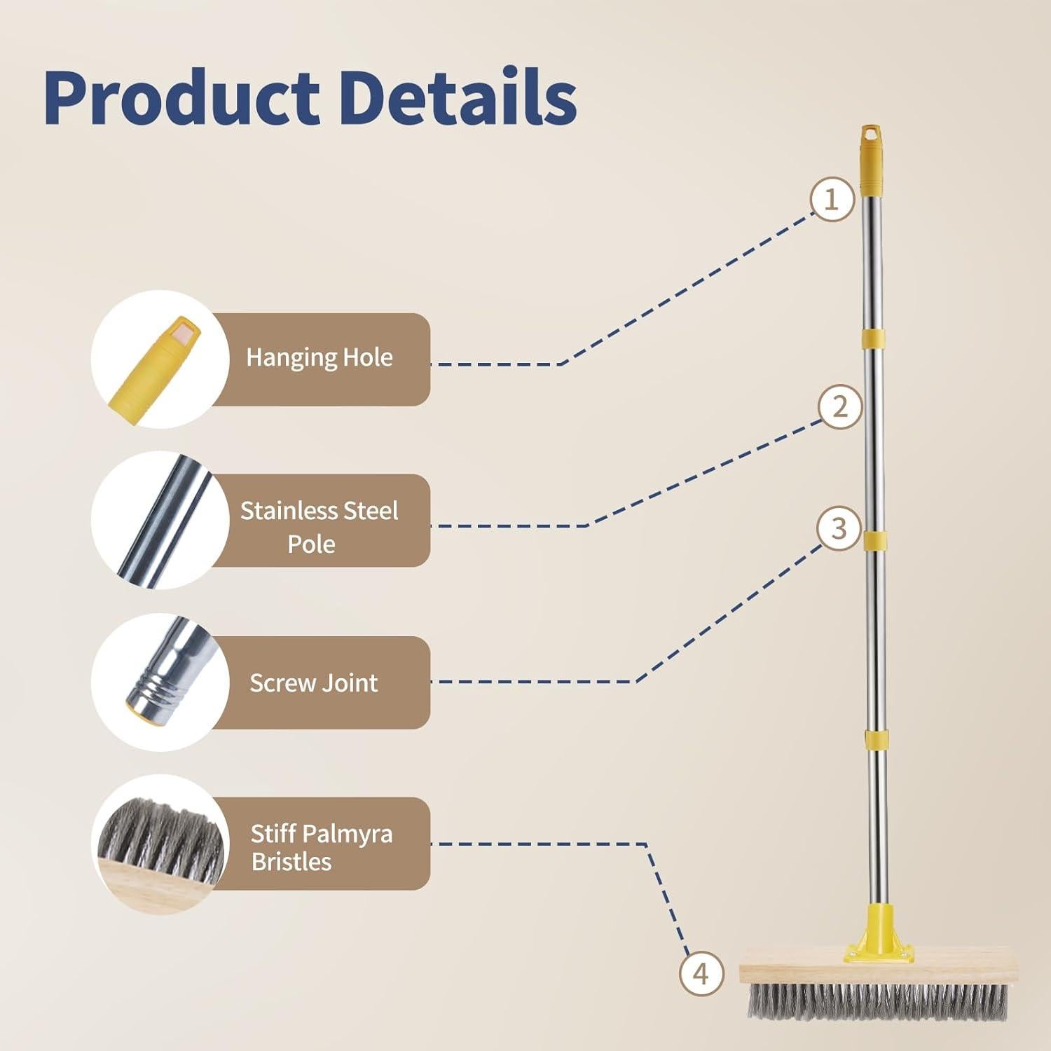 Cepillo de Alambre Duro NICOFPHY 60" para Fregar Suelos