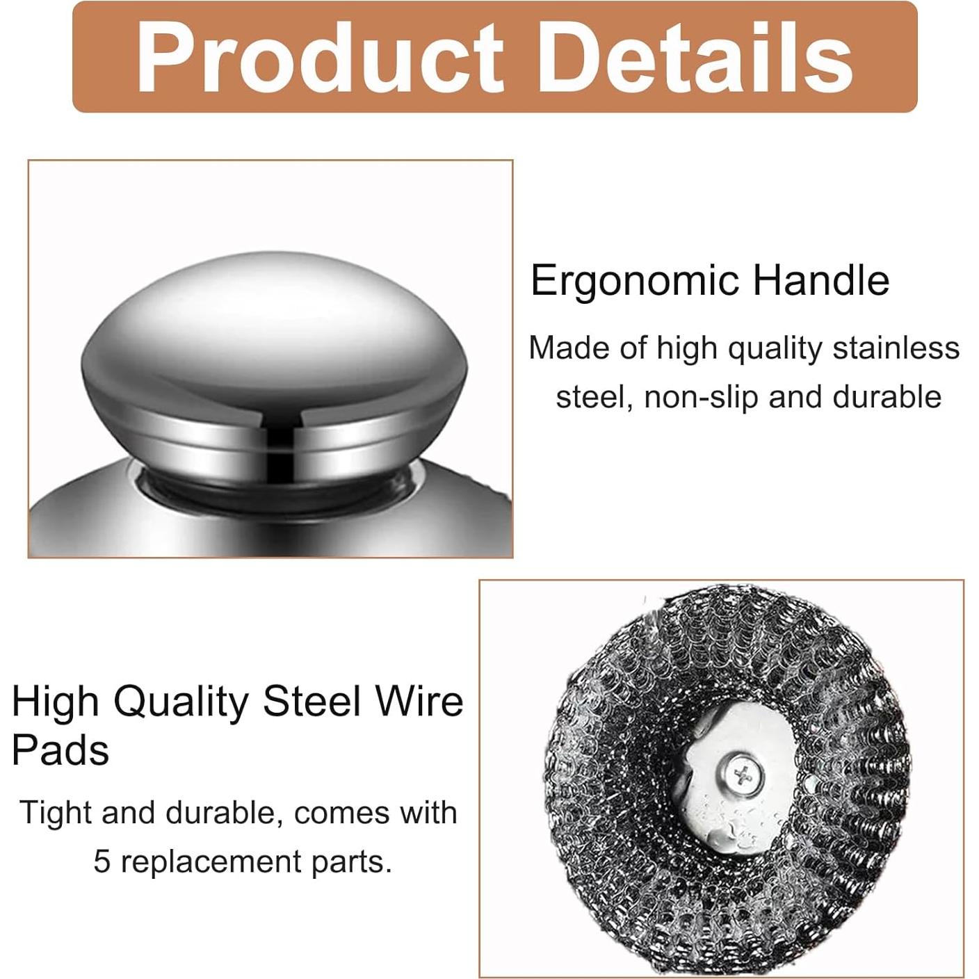 Estropajo de acero inoxidable Yniquet con mango y 5 repuestos