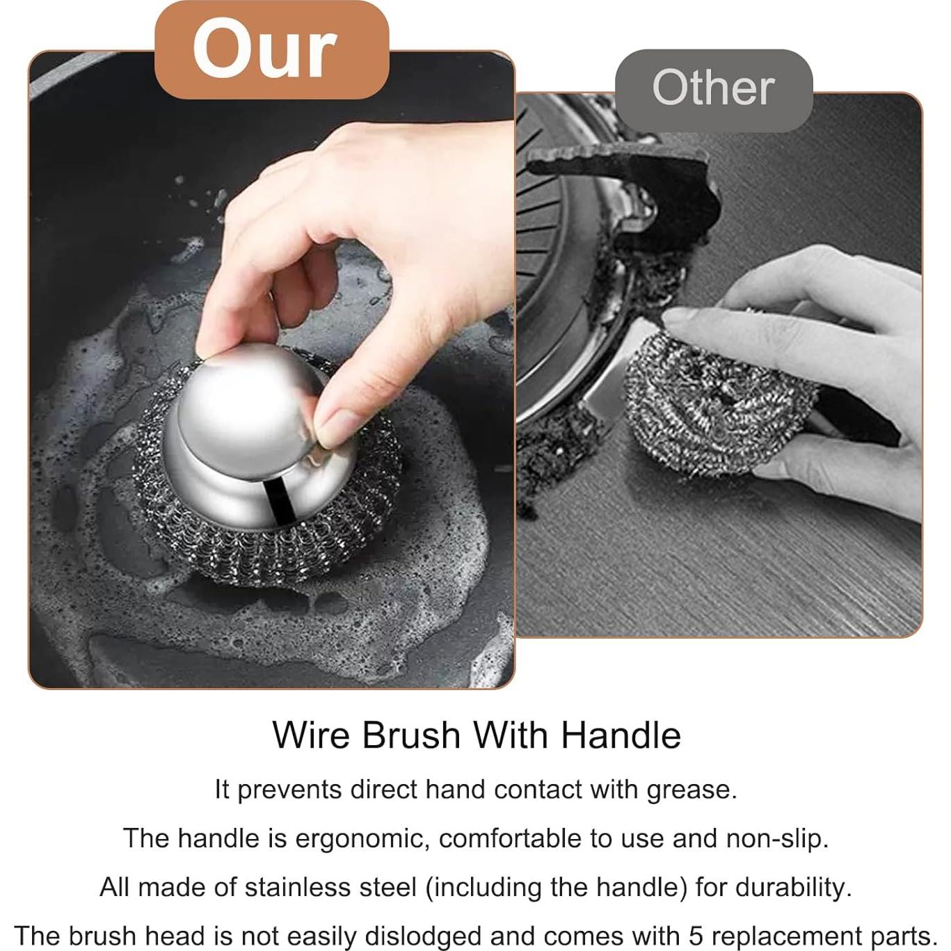 Estropajo de acero inoxidable Yniquet con mango y 5 repuestos