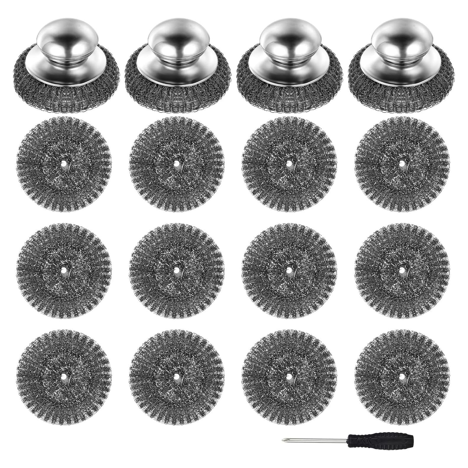 Estropajos de Acero Inoxidable Mekueeex con Mango - 16 Pcs