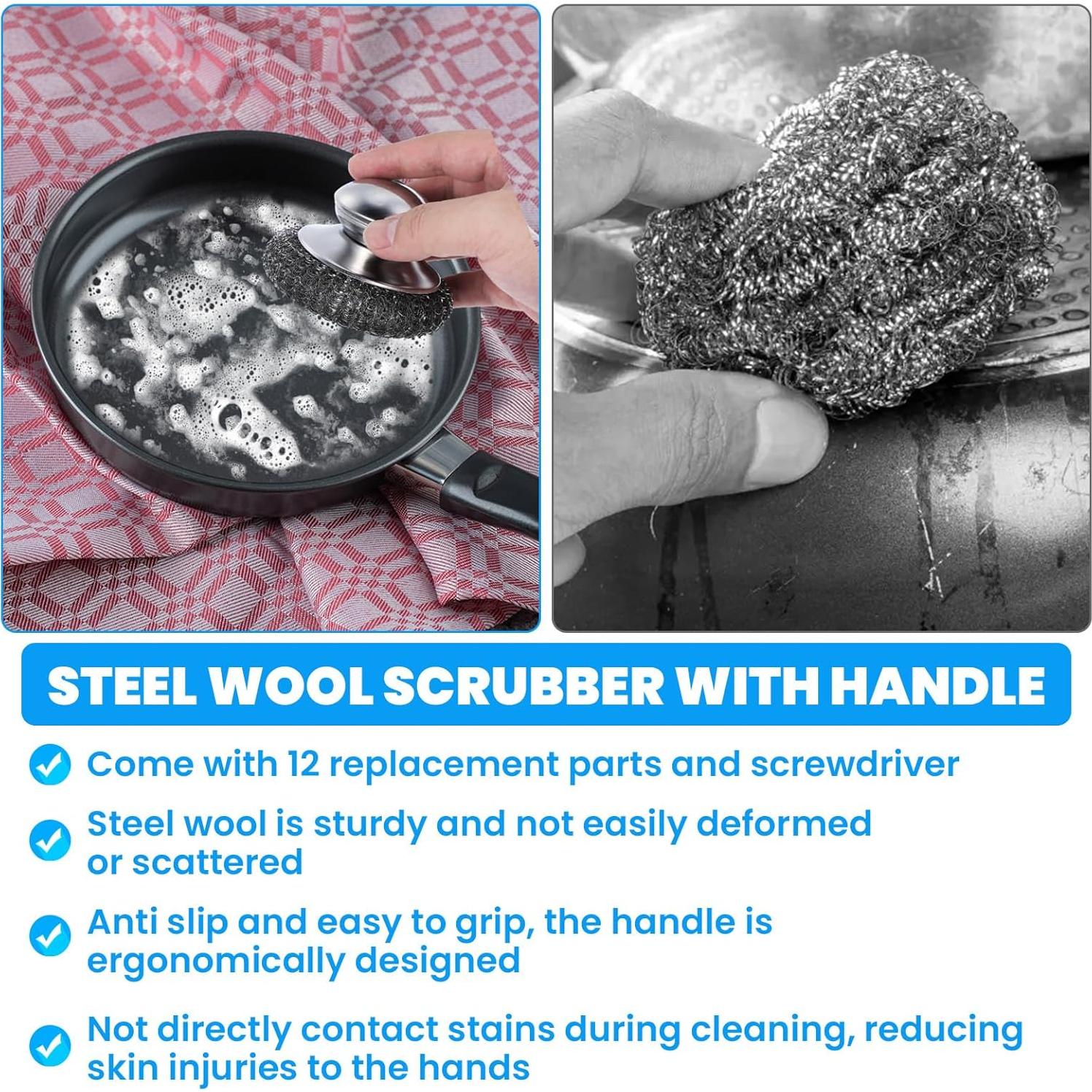 Estropajos de Acero Inoxidable Mekueeex con Mango - 16 Pcs