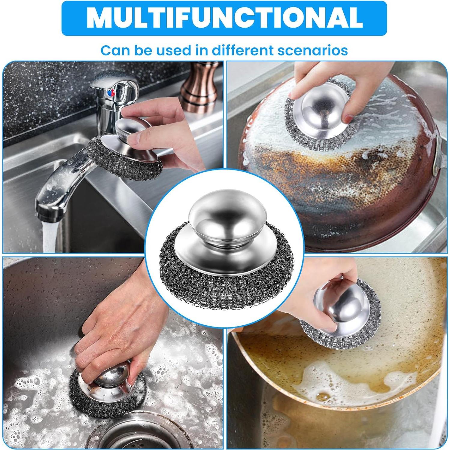 Estropajos de Acero Inoxidable Mekueeex con Mango - 16 Pcs