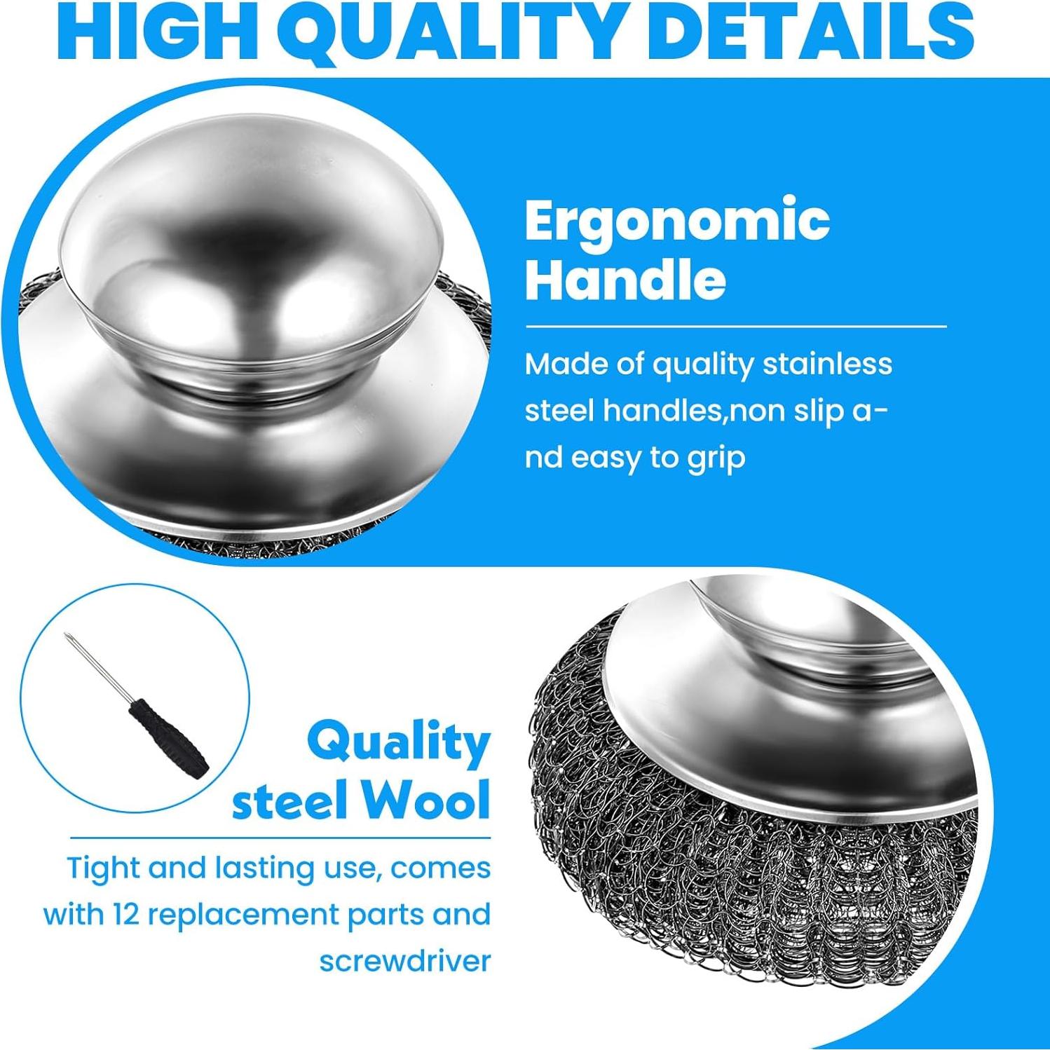 Estropajos de Acero Inoxidable Mekueeex con Mango - 16 Pcs