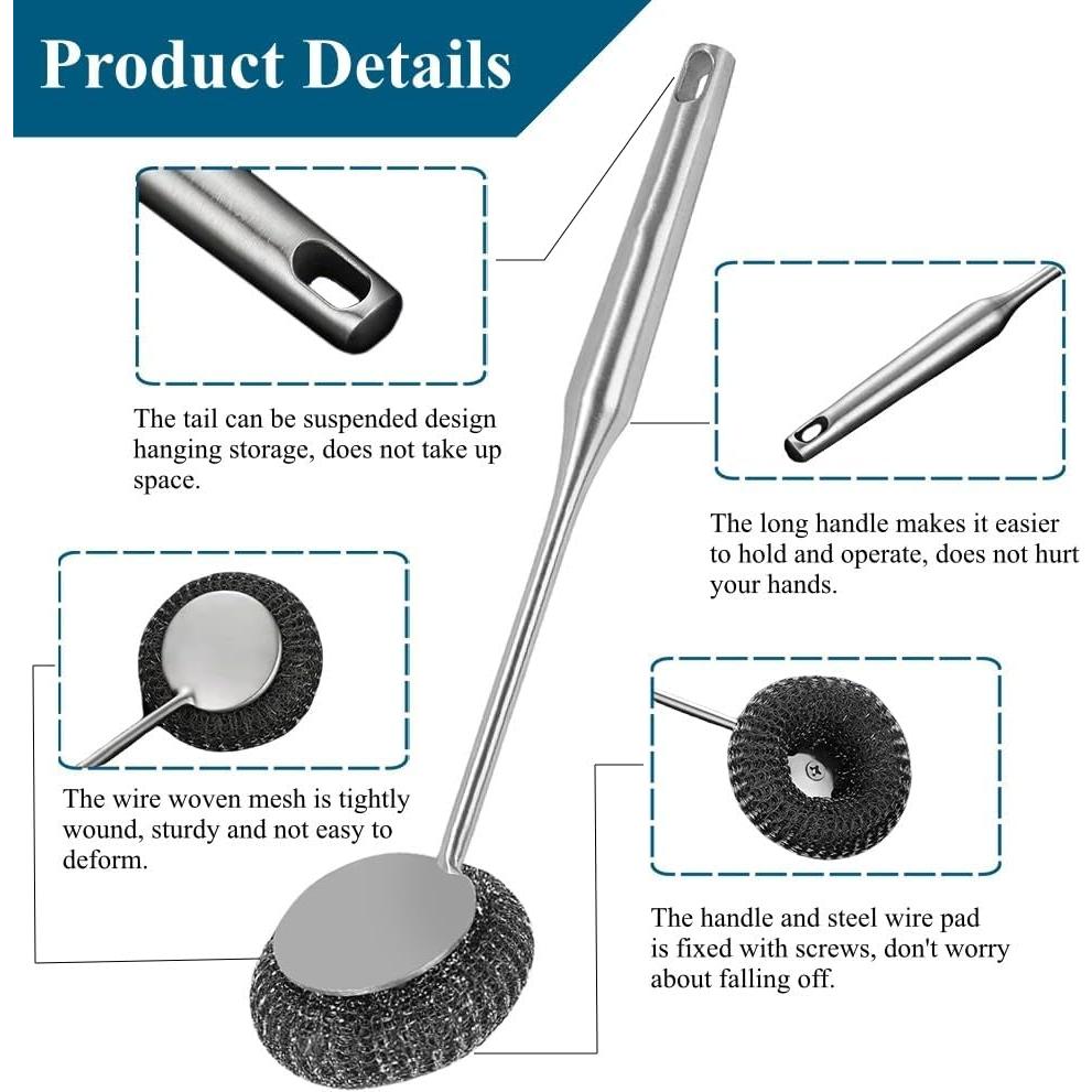 Estropajo de acero inoxidable PXIRQ con mango 6 piezas