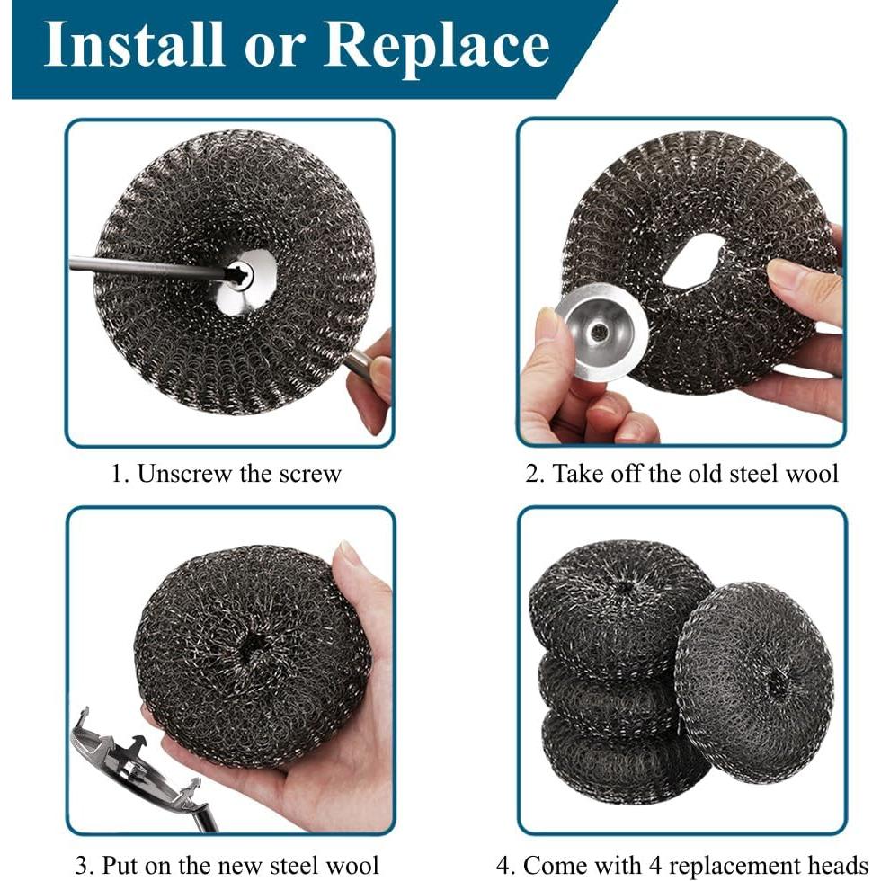 Estropajo de acero inoxidable PXIRQ con mango 6 piezas