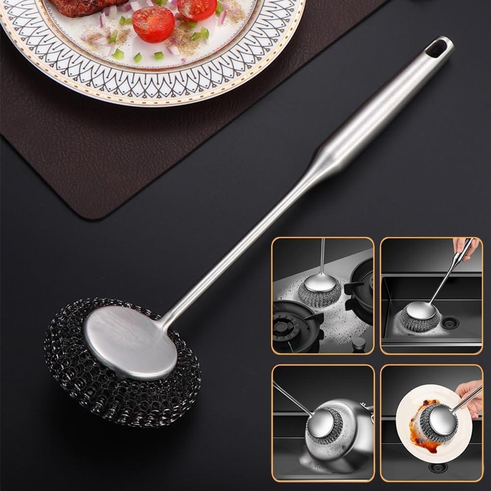 Estropajo de acero inoxidable PXIRQ con mango 6 piezas