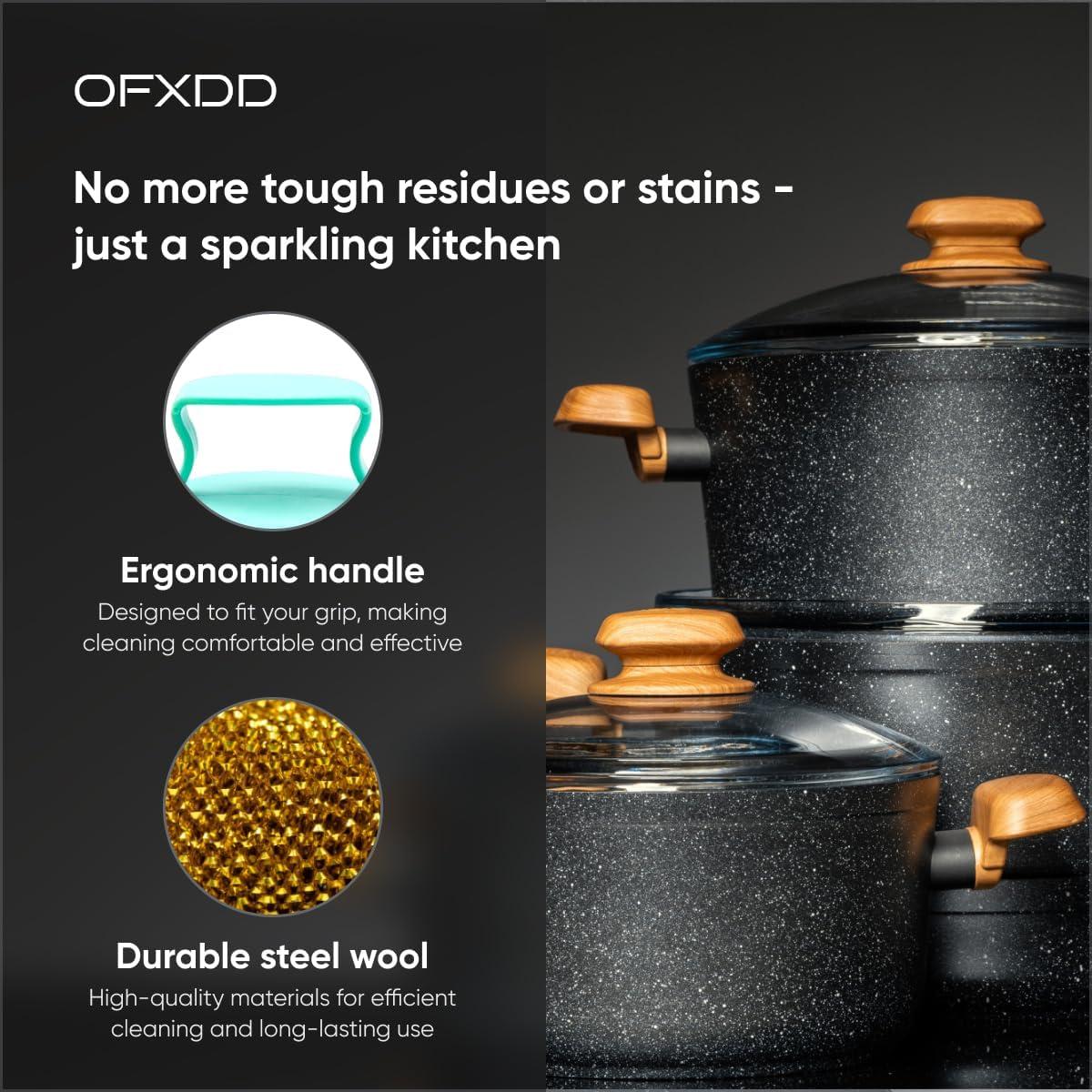 Estropajos de acero inoxidable OFXDD - 5 piezas con 2 mangos