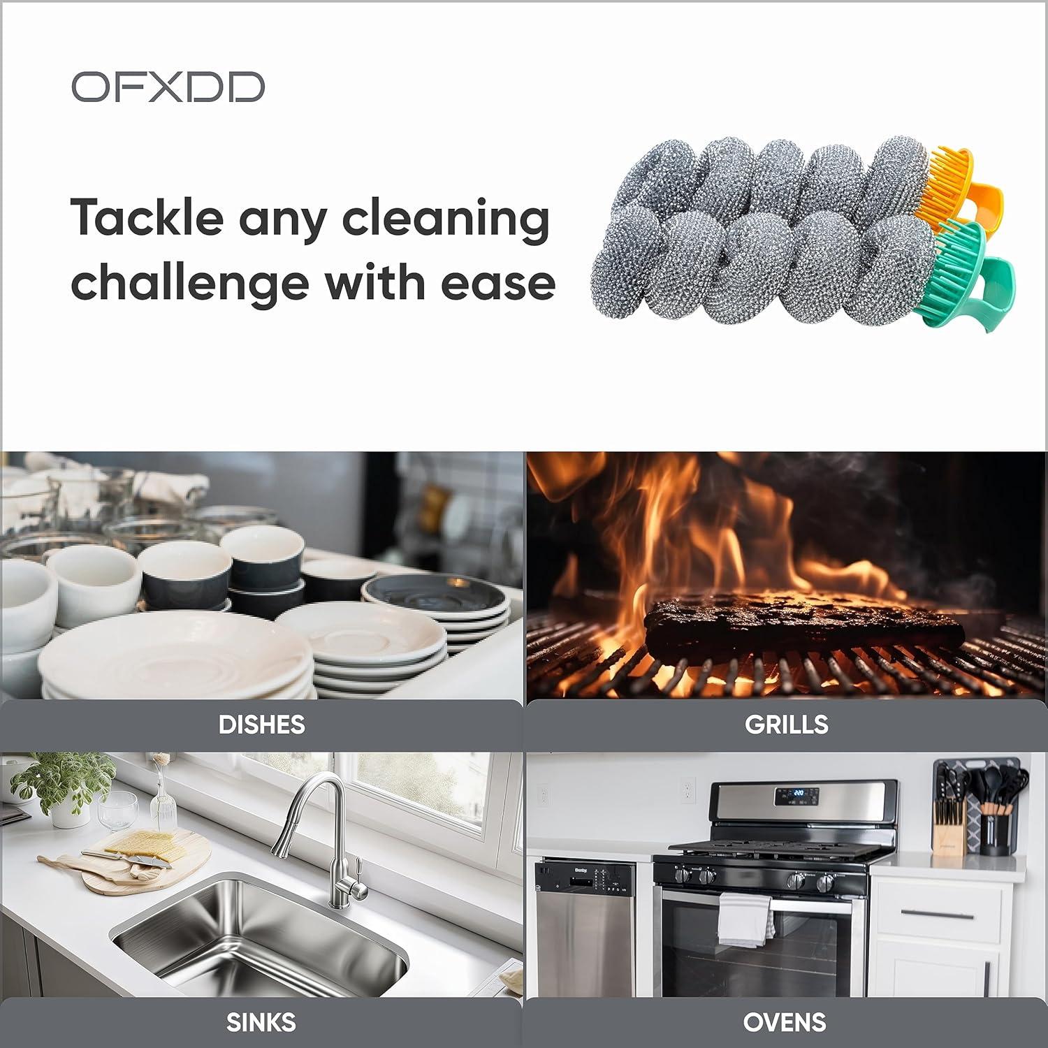 Estropajos de acero inoxidable OFXDD - 5 piezas con 2 mangos
