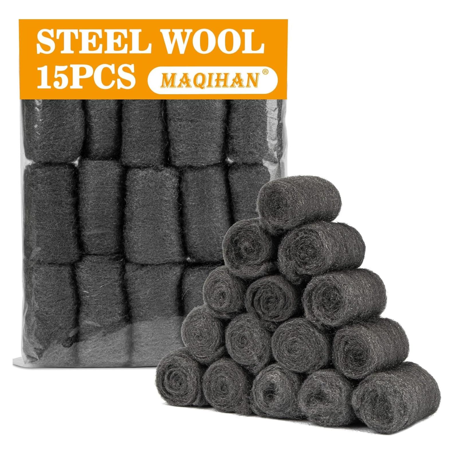 Almohadillas de lana de acero 0000 MAQIHAN 15 piezas 6.5 cm