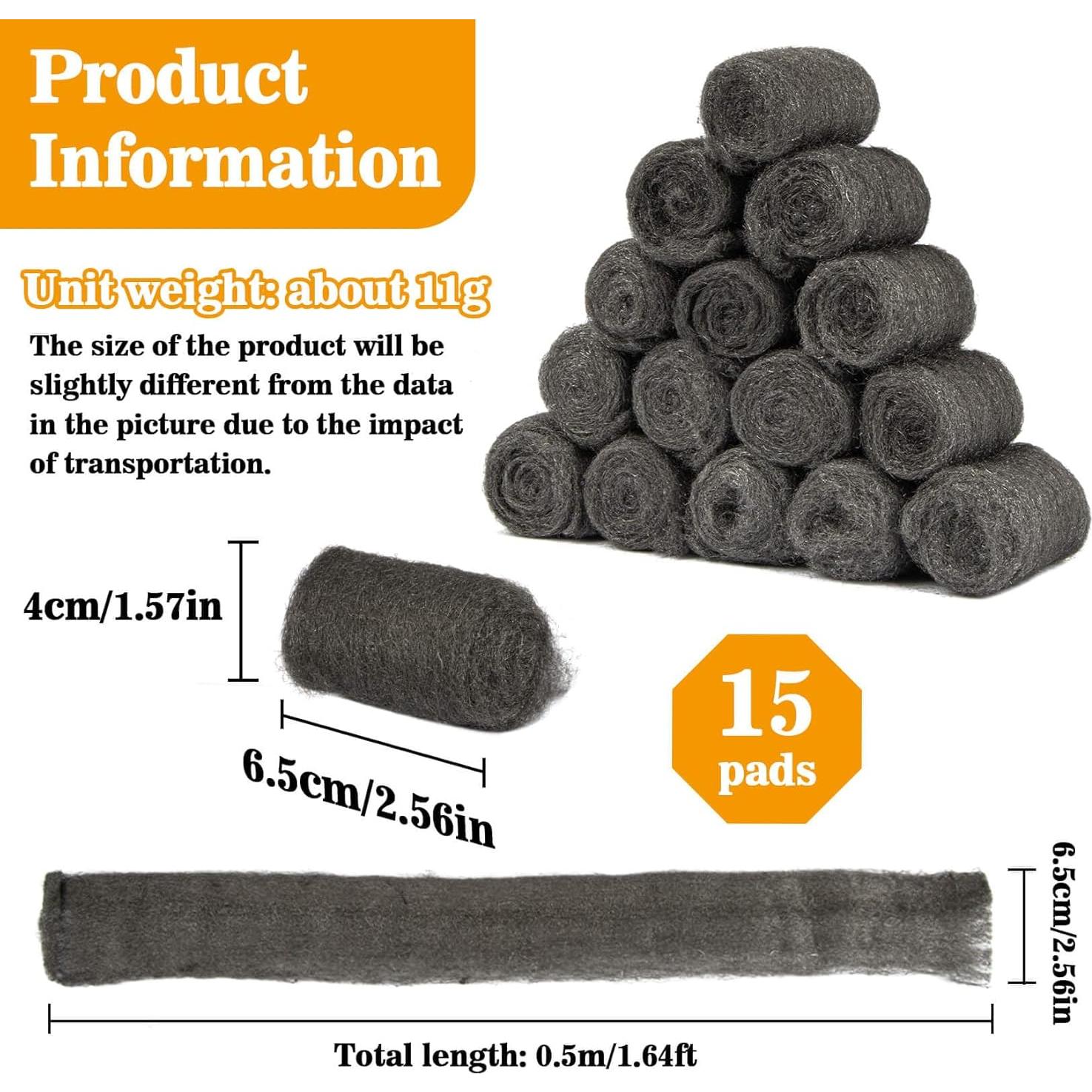 Almohadillas de lana de acero 0000 MAQIHAN 15 piezas 6.5 cm