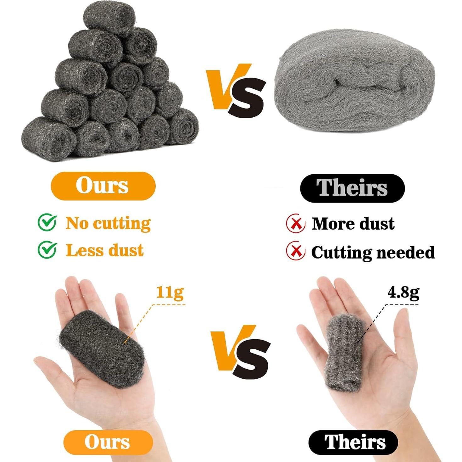 Almohadillas de lana de acero 0000 MAQIHAN 15 piezas 6.5 cm