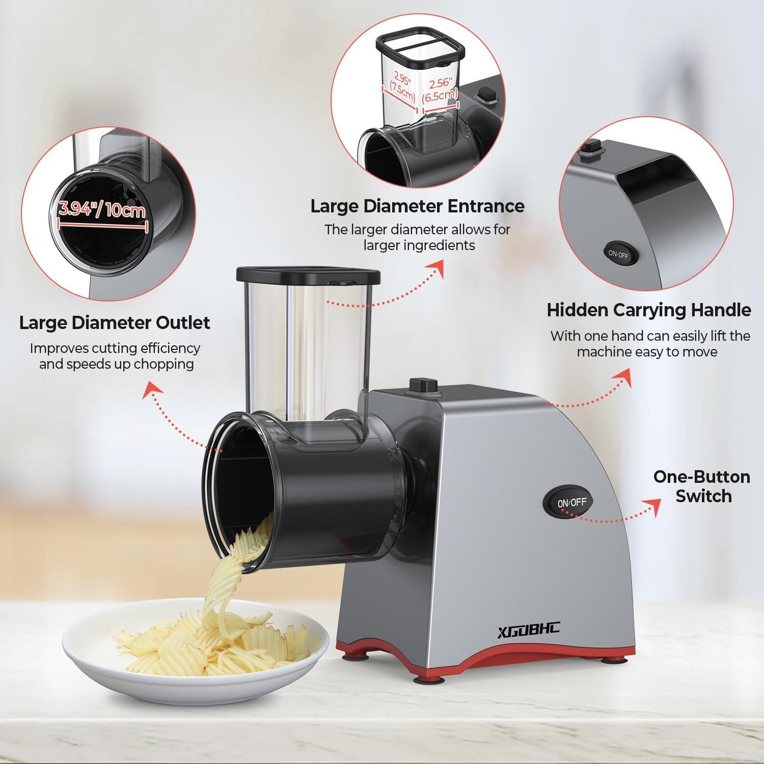 Rallador de Queso Eléctrico XGOBHC 250W 5 Cuchillas Inox