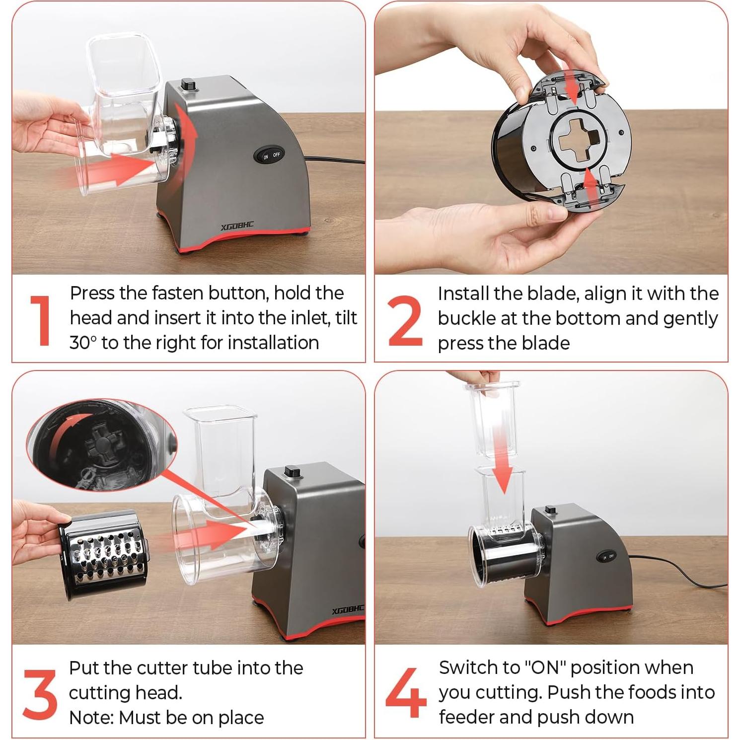 Rallador de Queso Eléctrico XGOBHC 250W 5 Cuchillas Inox