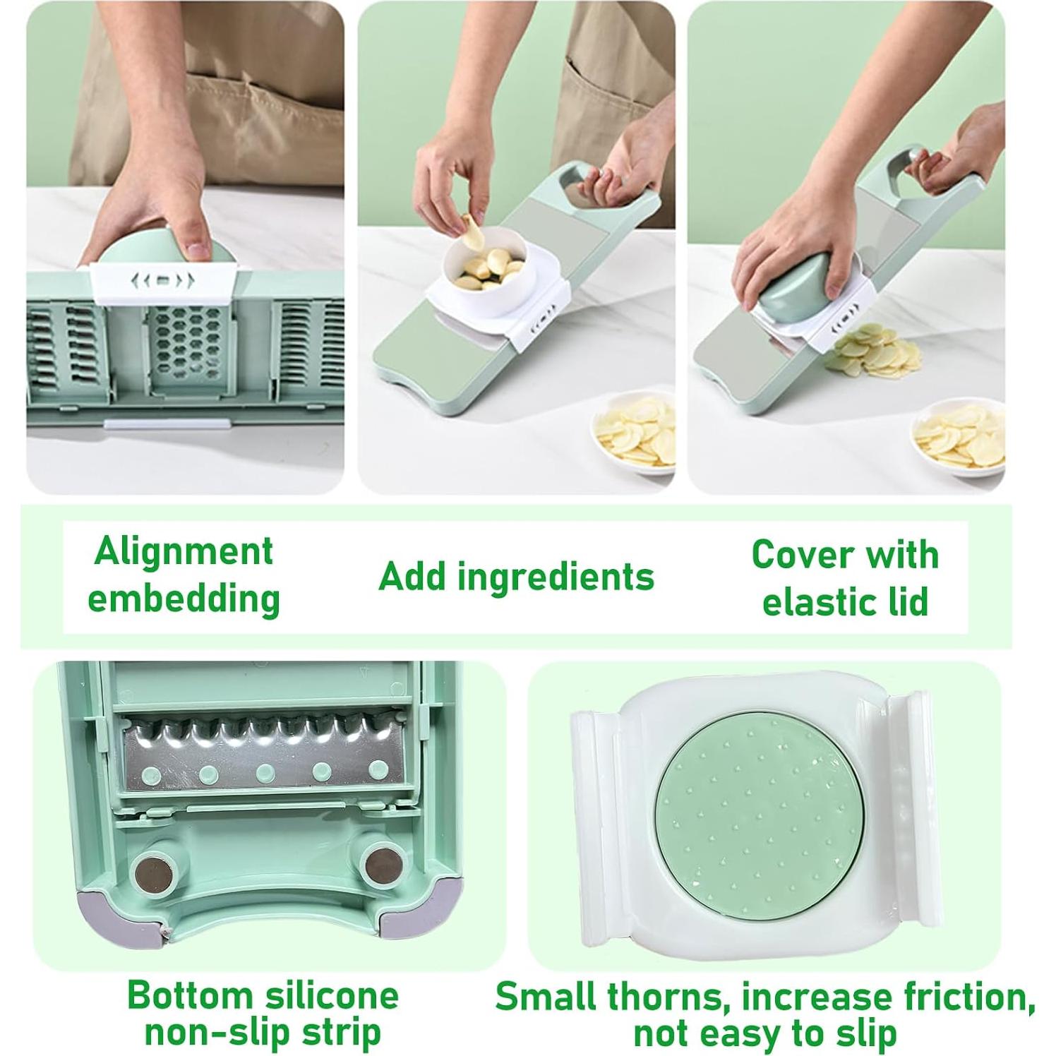 Cortador de Verduras Mandolina JIANGLAI 8 en 1 Verde