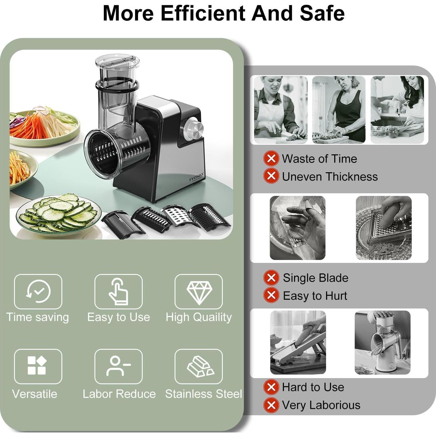 Rallador Eléctrico FYONIO 350W con 5 Cuchillas de Acero