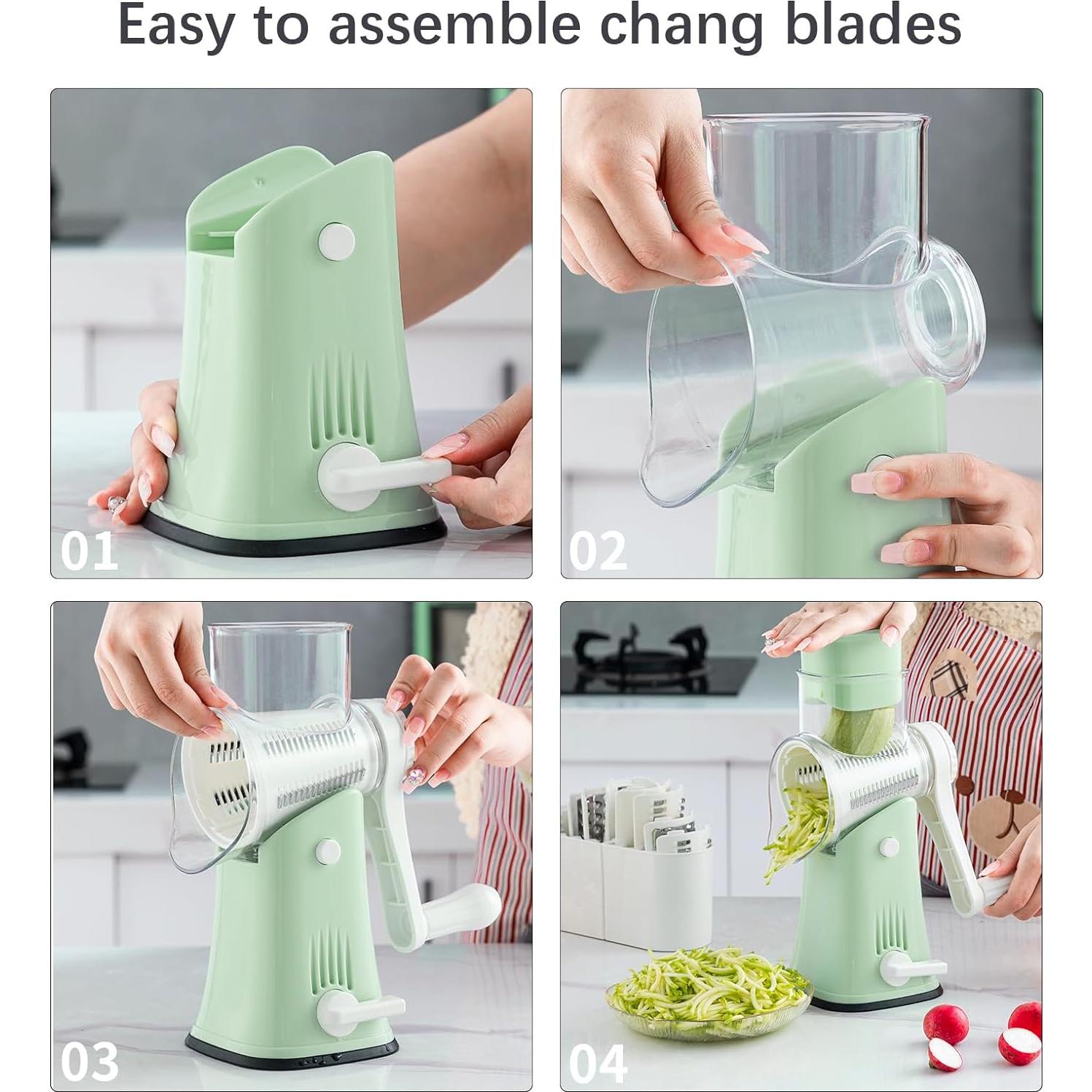 Rallador de Queso VEKAYA 5 en 1 Acero Inoxidable Verde Claro