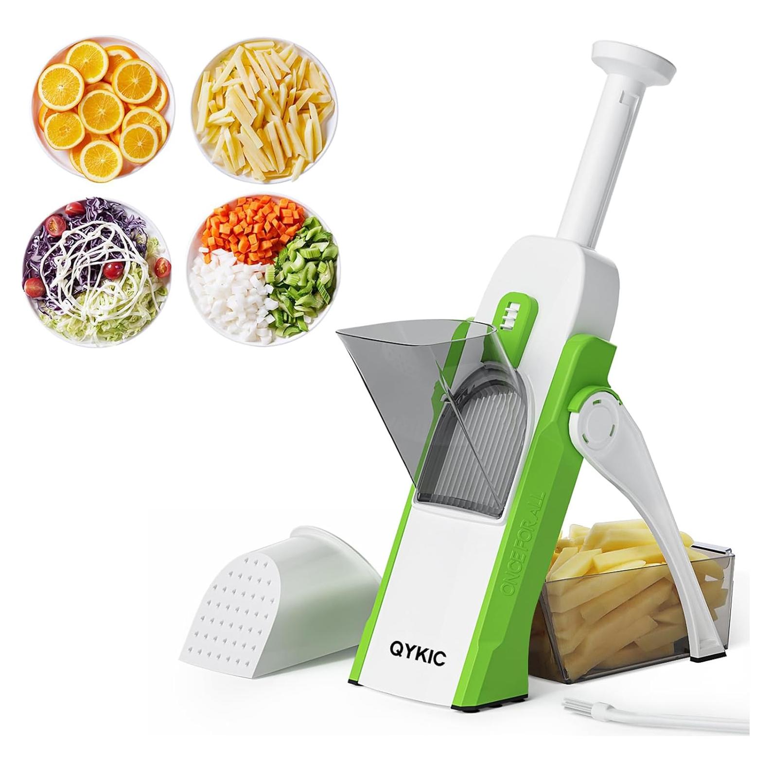 Rebanador Mandolina QYKIC 5 en 1 Ajustable 0.1-8 mm Verde