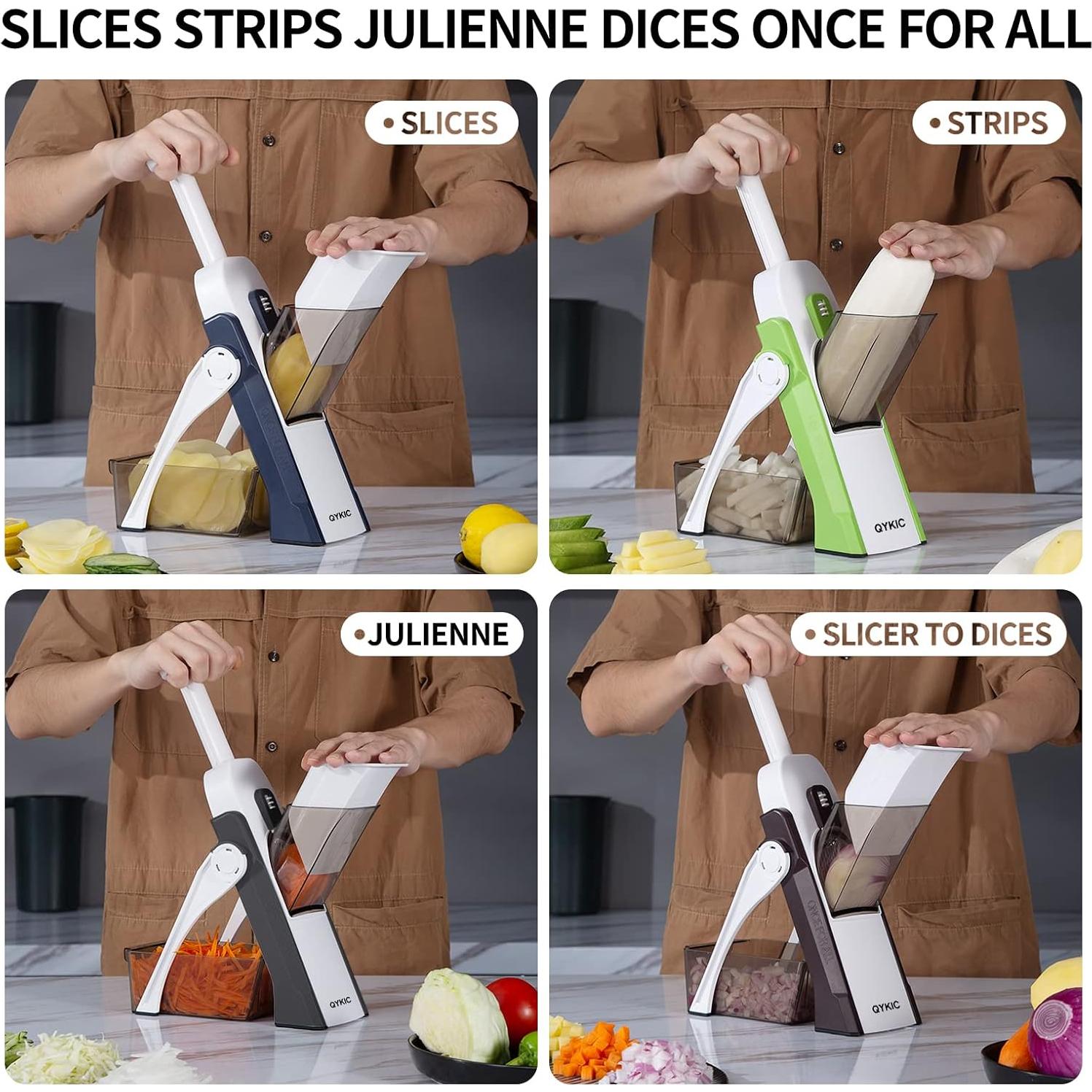 Rebanador Mandolina QYKIC 5 en 1 Ajustable 0.1-8 mm Verde