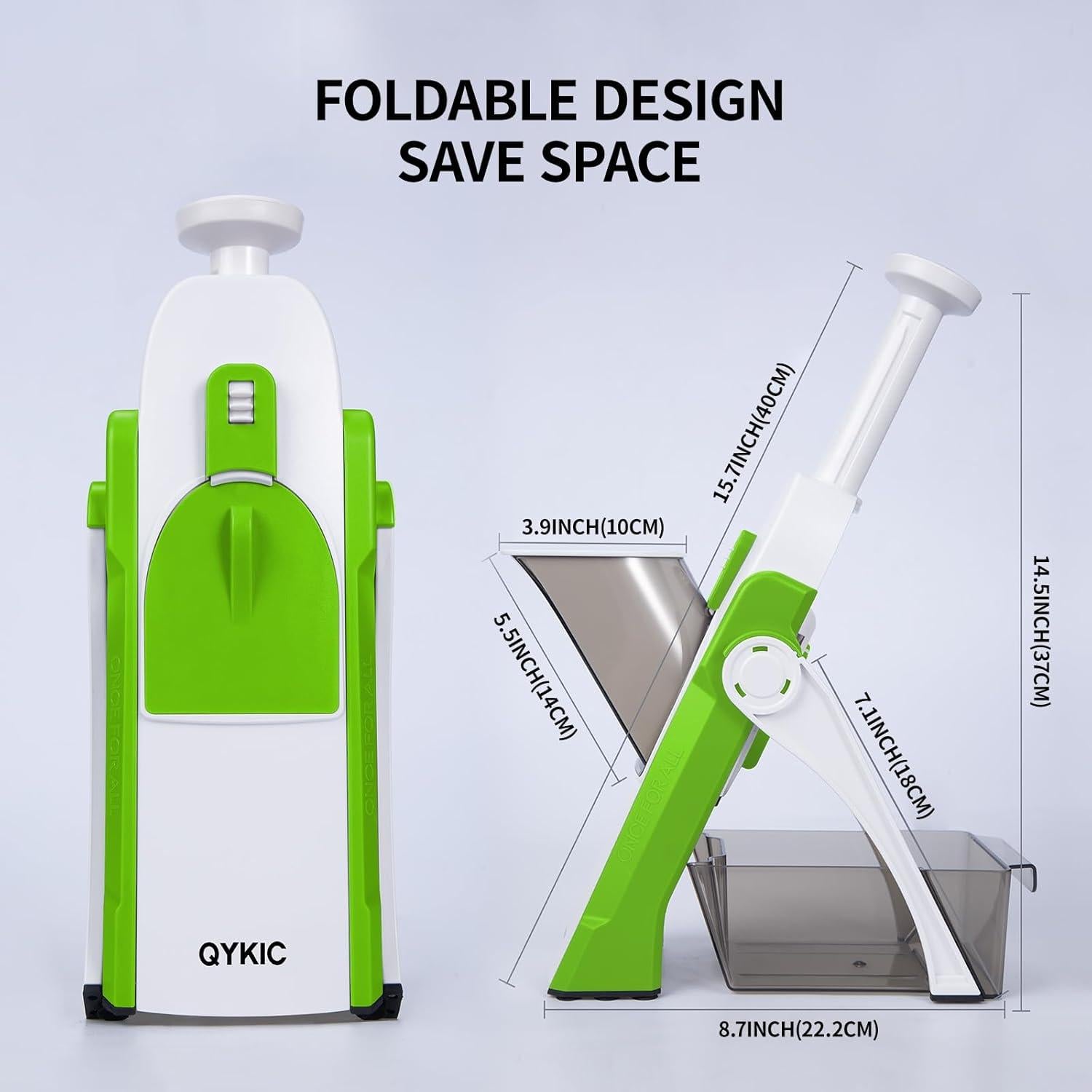 Rebanador Mandolina QYKIC 5 en 1 Ajustable 0.1-8 mm Verde