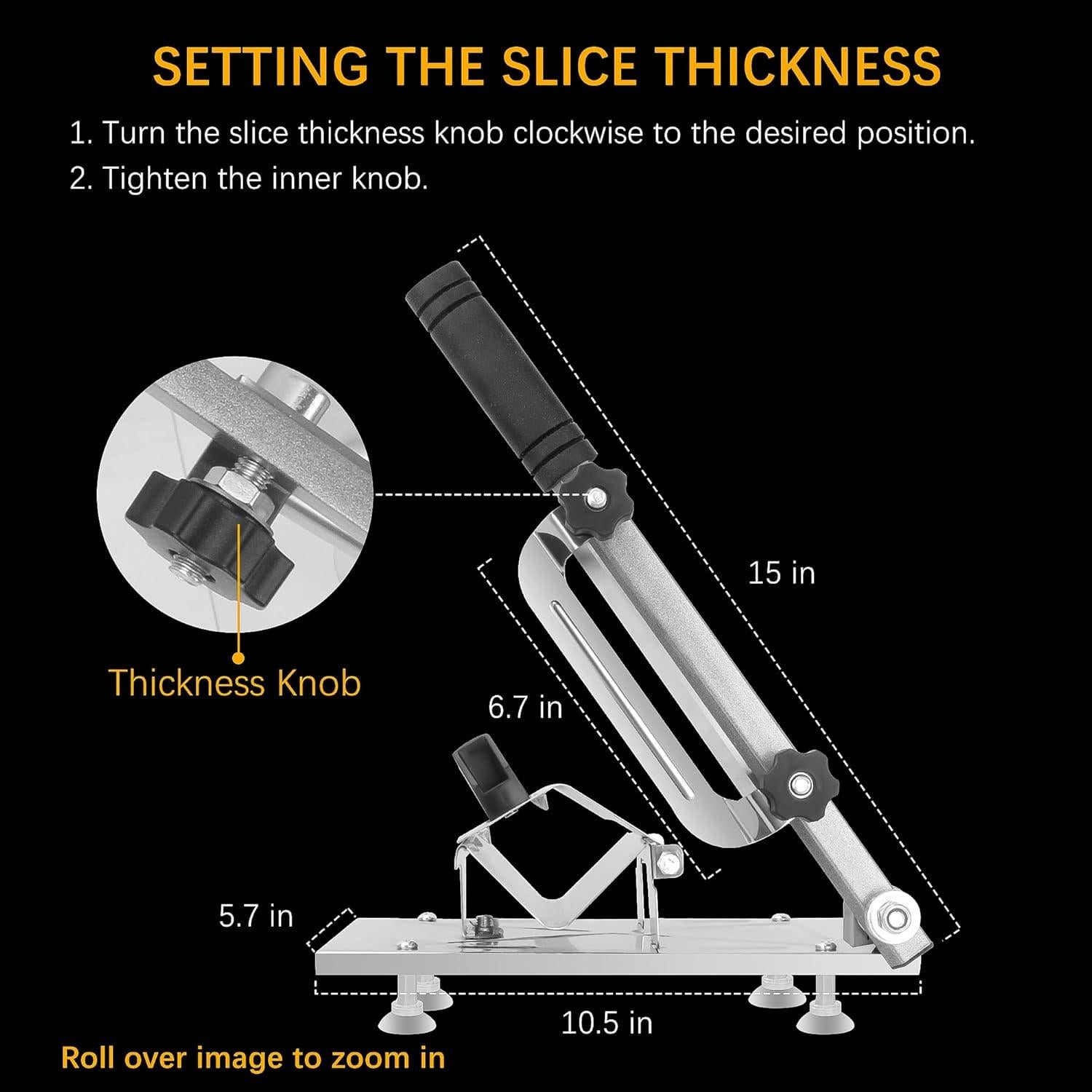 Manual Meat Slicer - Stainless Steel Frozen Meat & Vegetable Cutter Machine for Beef, Mutton, Potato - Adjustable Thickness Home Kitchen Slicing Tool with Non-Slip Base frozen meat slicer