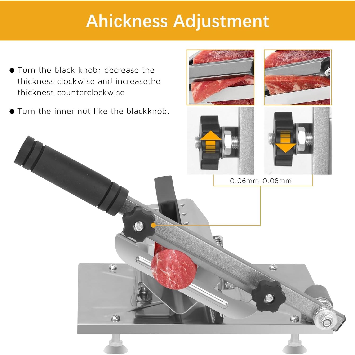 Manual Meat Slicer - Stainless Steel Frozen Meat & Vegetable Cutter Machine for Beef, Mutton, Potato - Adjustable Thickness Home Kitchen Slicing Tool with Non-Slip Base frozen meat slicer