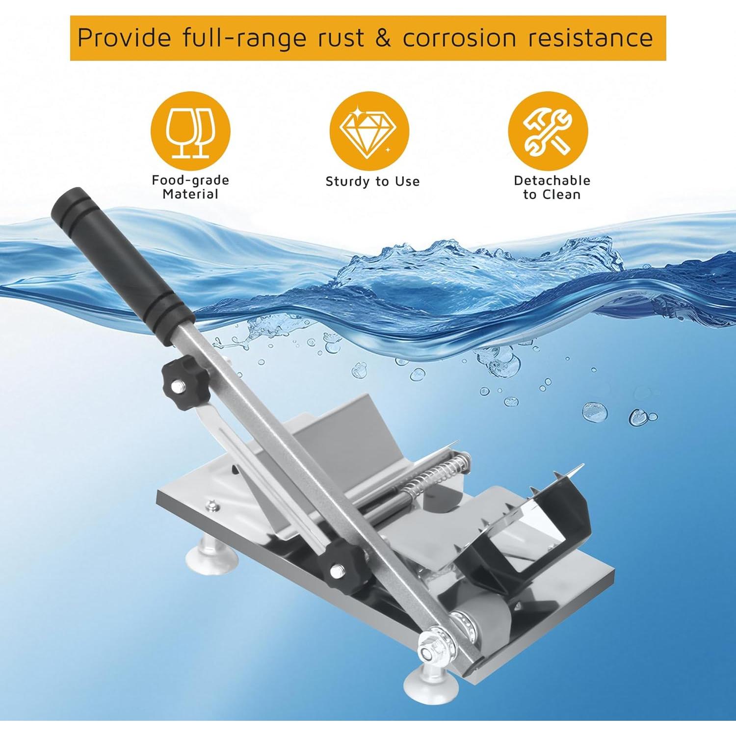 Manual Meat Slicer - Stainless Steel Frozen Meat & Vegetable Cutter Machine for Beef, Mutton, Potato - Adjustable Thickness Home Kitchen Slicing Tool with Non-Slip Base frozen meat slicer