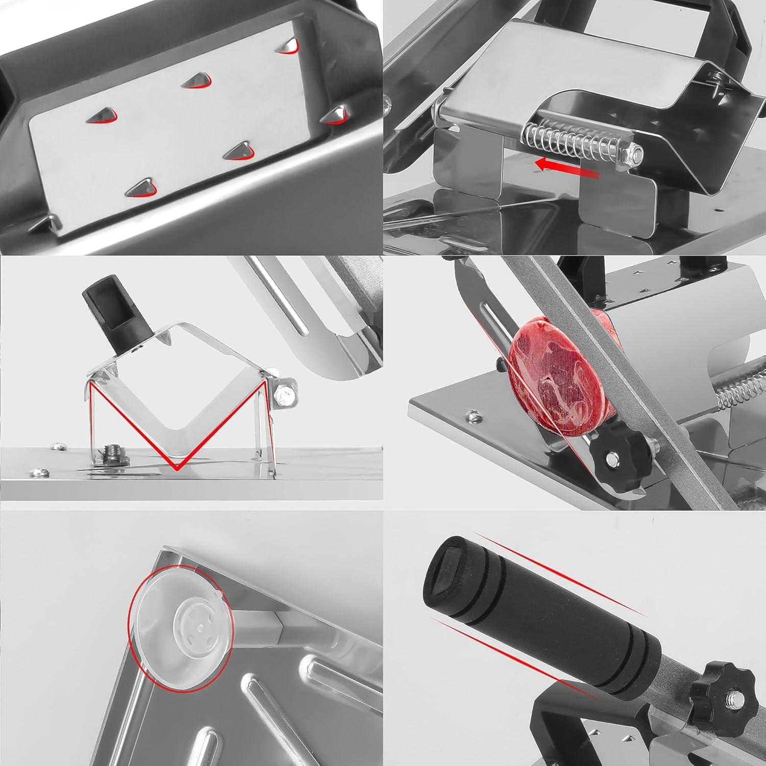 Manual Meat Slicer - Stainless Steel Frozen Meat & Vegetable Cutter Machine for Beef, Mutton, Potato - Adjustable Thickness Home Kitchen Slicing Tool with Non-Slip Base frozen meat slicer