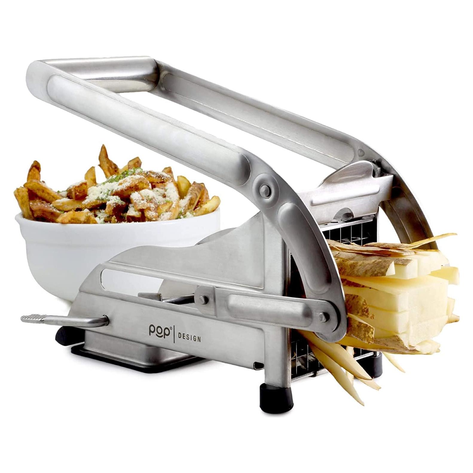 POP AirFry Mate, Commercial Grade Stainless Steel French Fry Cutter, Vegetable and Potato Slicer, 2 Blade Sizes, Non-Slip Suction Base, Perfect for Air Fryer (Not for Sweet Potatoes)